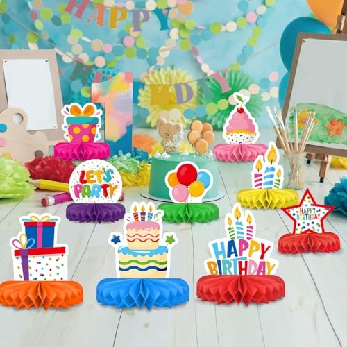 Happy Birthday Decorations Set – Colorful Themed Honeycomb Centerpiece, Table