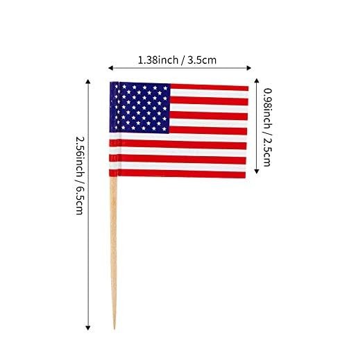 CYPS 100 Pcs USA American Flag US Toothpick Flags, Small Mini Stick Cupcake T…