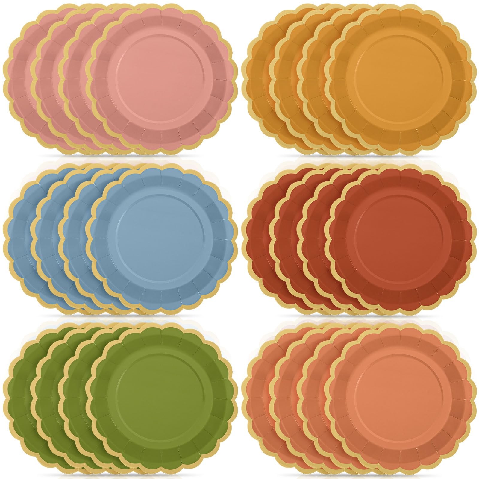 48 Pcs Wildflower Color Plates 9 Inch Colorful Boho Scalloped Disposable Dinn…