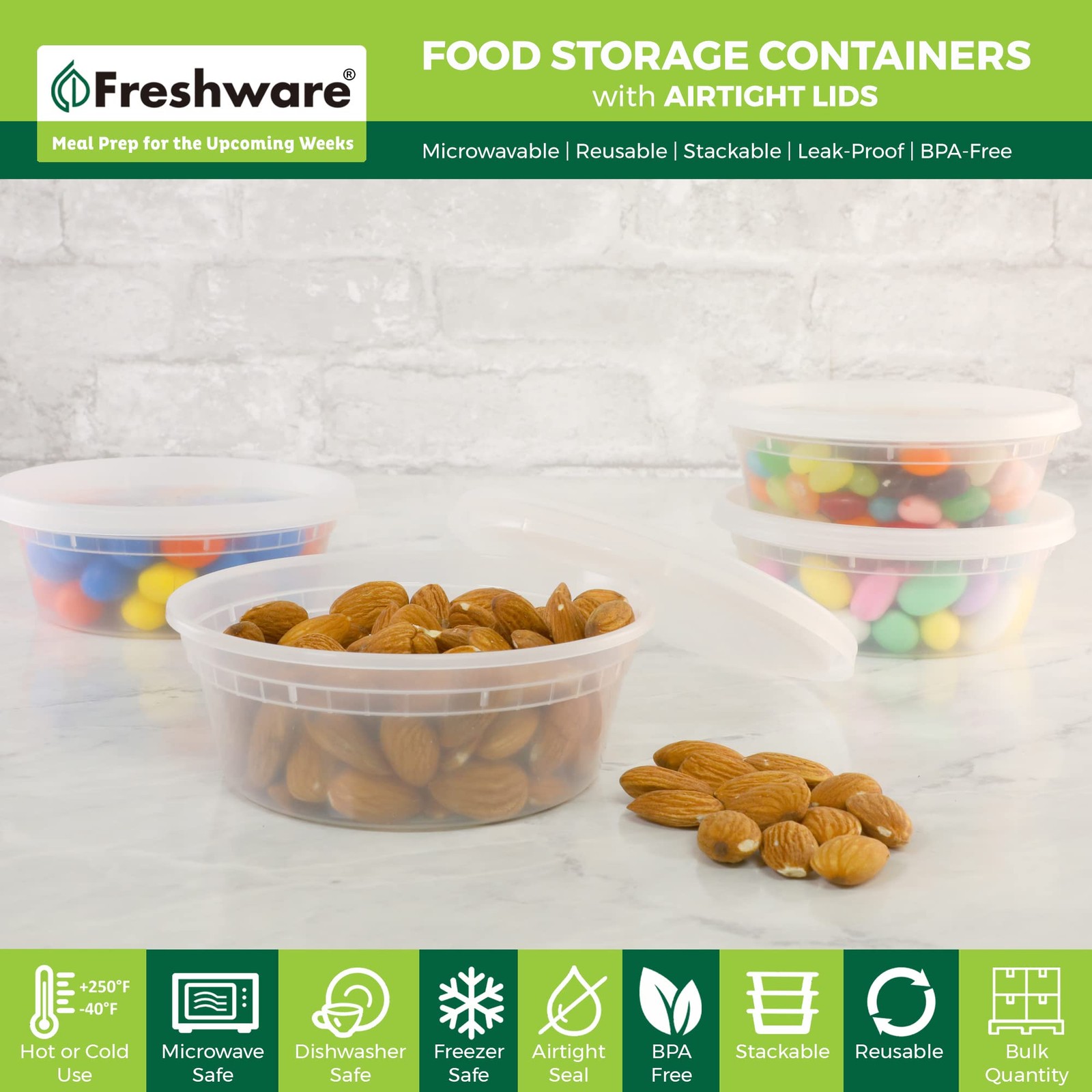 Freshware Food Storage Containers [50 Set] 8 oz Plastic Deli Containers with Lid
