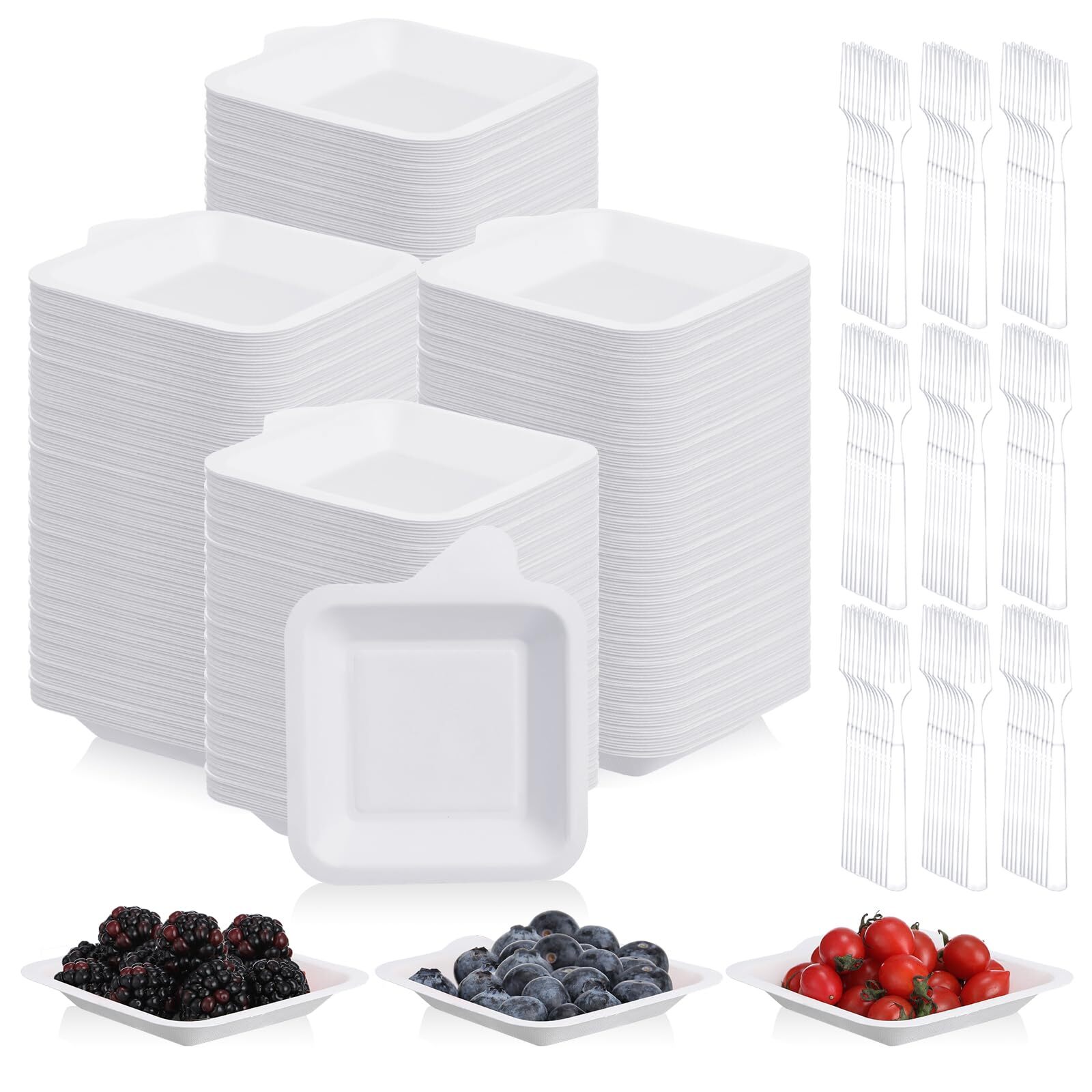 800 Pcs Small Paper Plates with Plastic Forks 4 Inch Disposable Square Dessert