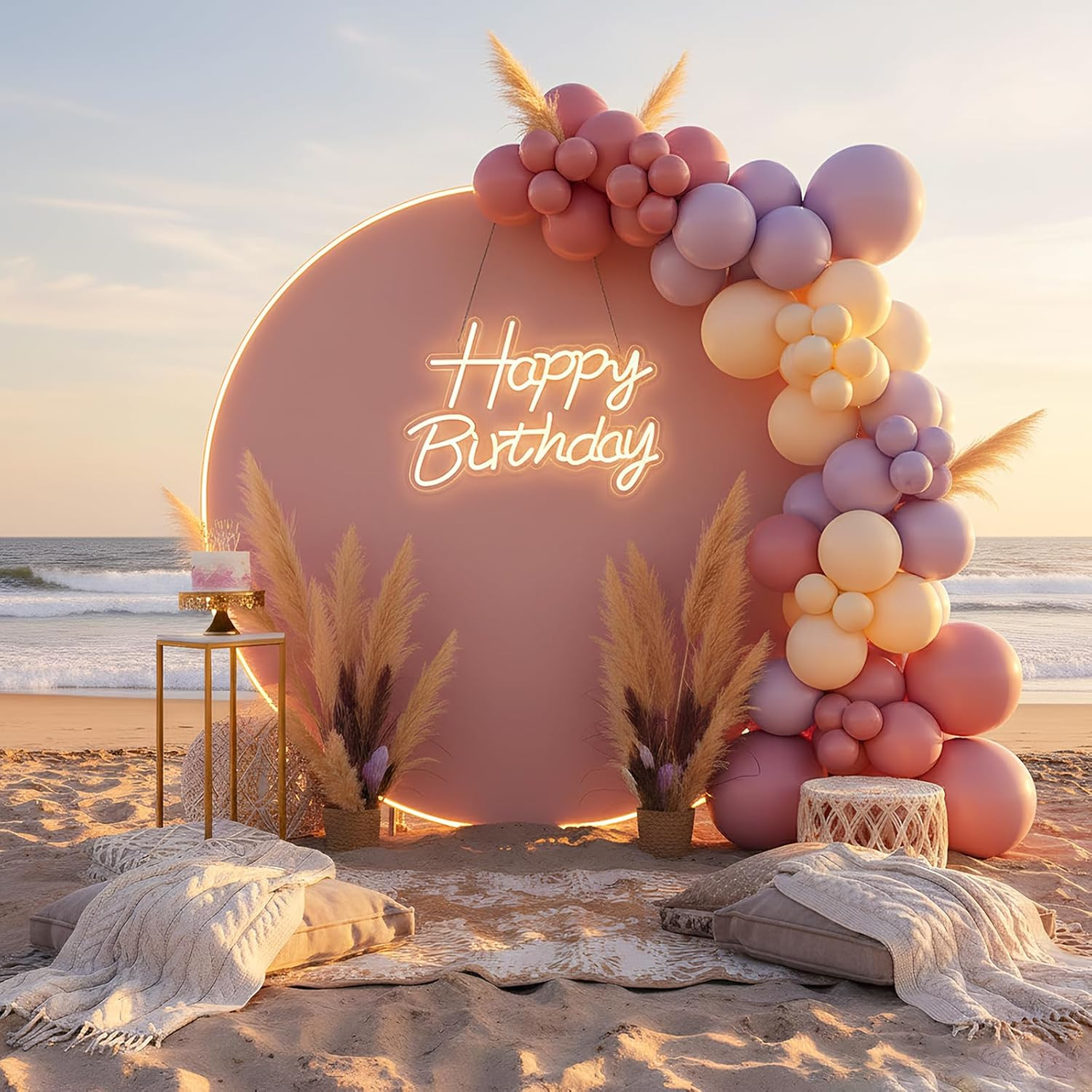 Happy Birthday Neon Sign for Backdrop, LED Happy Birthday Light up Sign, USB