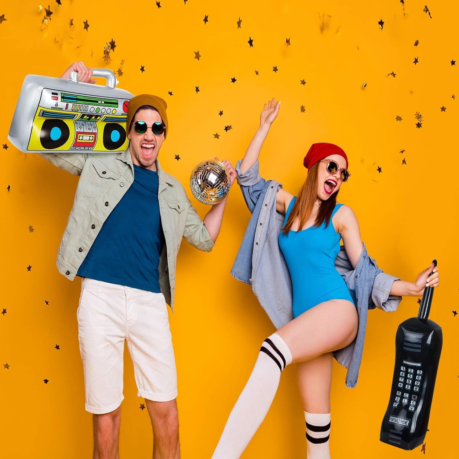 Retro Inflatable Boombox & Cell Phone Props – Ideal for Halloween & Photo Booths