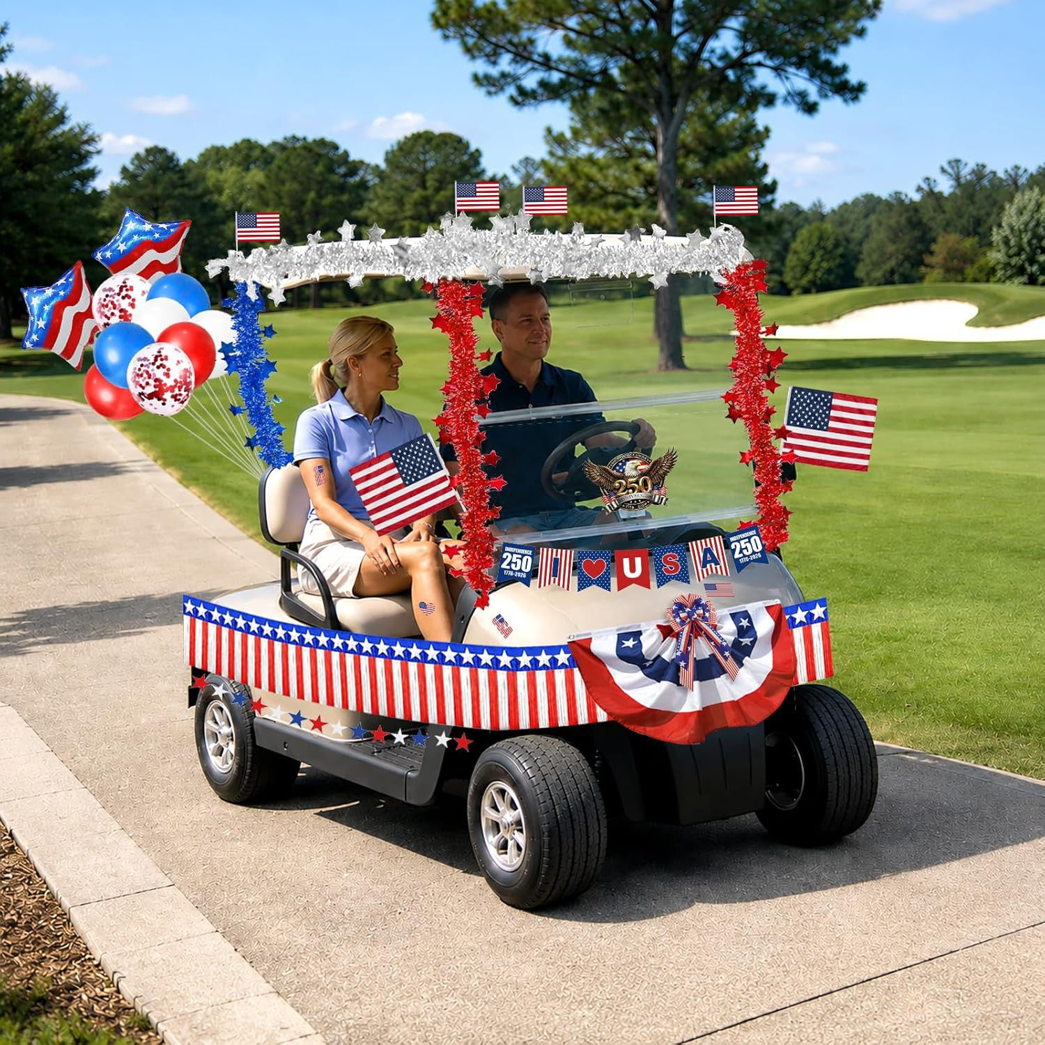 4Th of July Car Parade Decorations Patriotic Golf Cart Decor,250Th Anniversary D