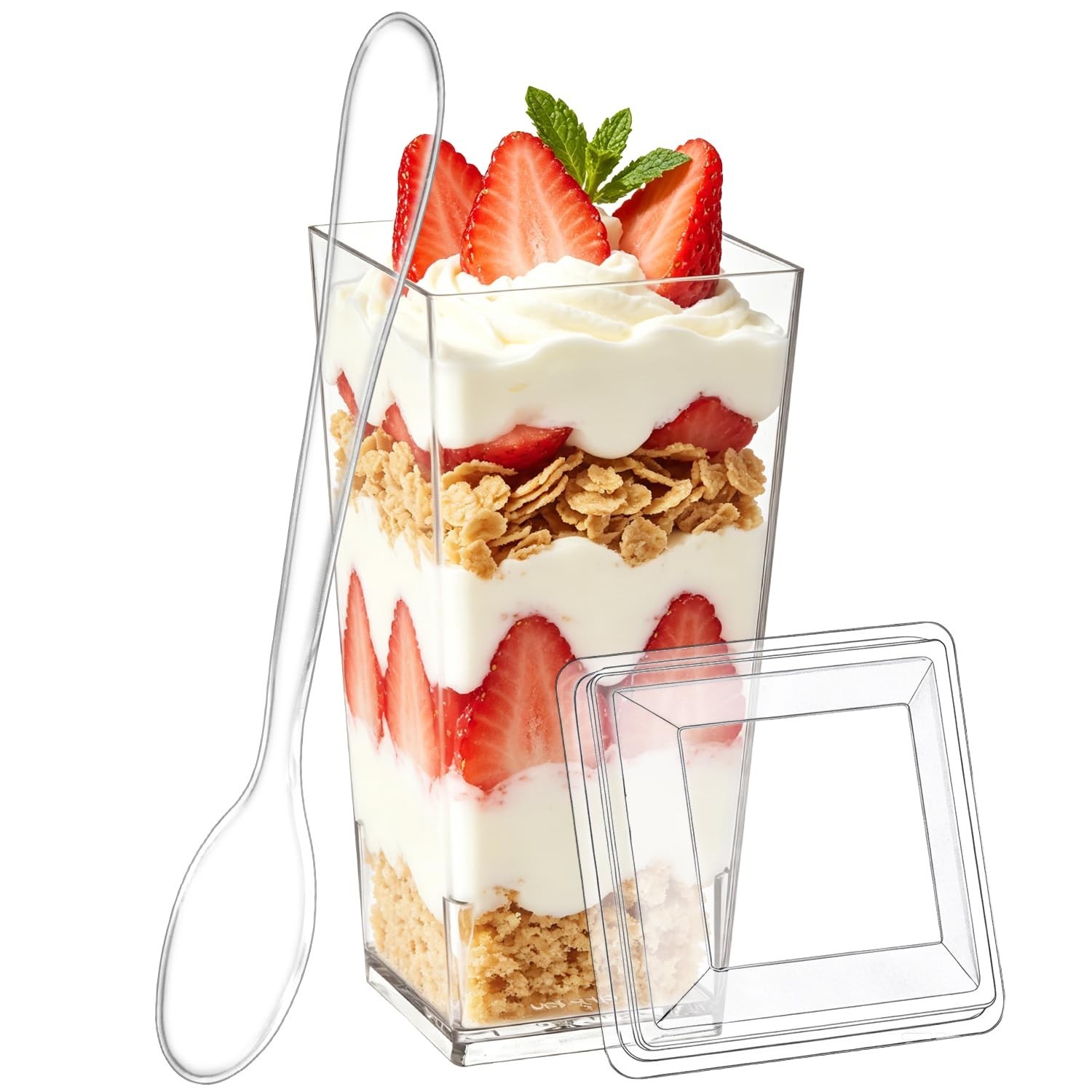 150 Pack Mini Dessert Cups with Lids & Spoons – Clear Plastic Parfait & Shooter