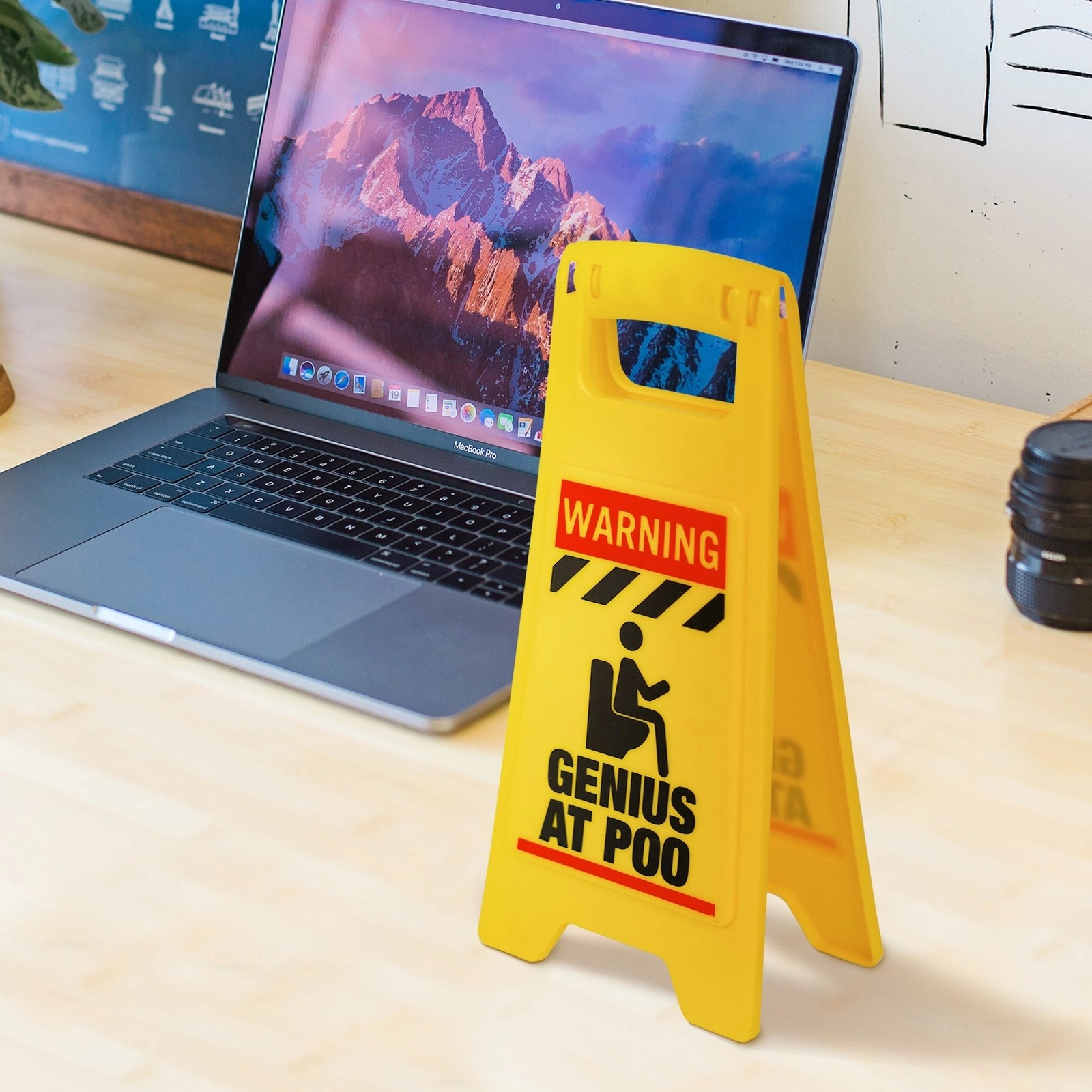 ⚠️ Funny Warning Genius Poo Desk Sign 💩 🚽 Office Humor Gag Joke Potty Gift 👀
