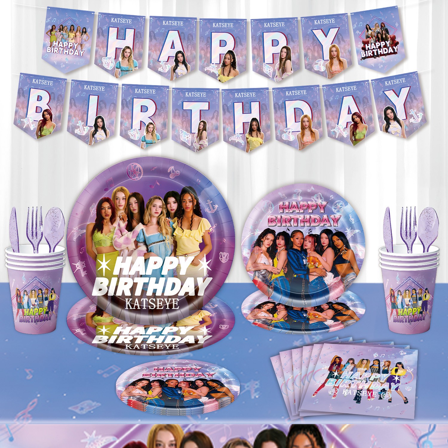 Girls Katseye Birthday Party Supply Plates Napkins Honeycomb Decor Cake Toppers