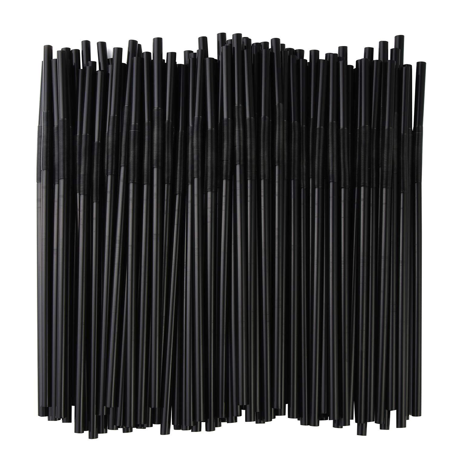200 Pcs Flexible Black Plastic Drinking Straws 10.3 Inches Extra Long Dispos…
