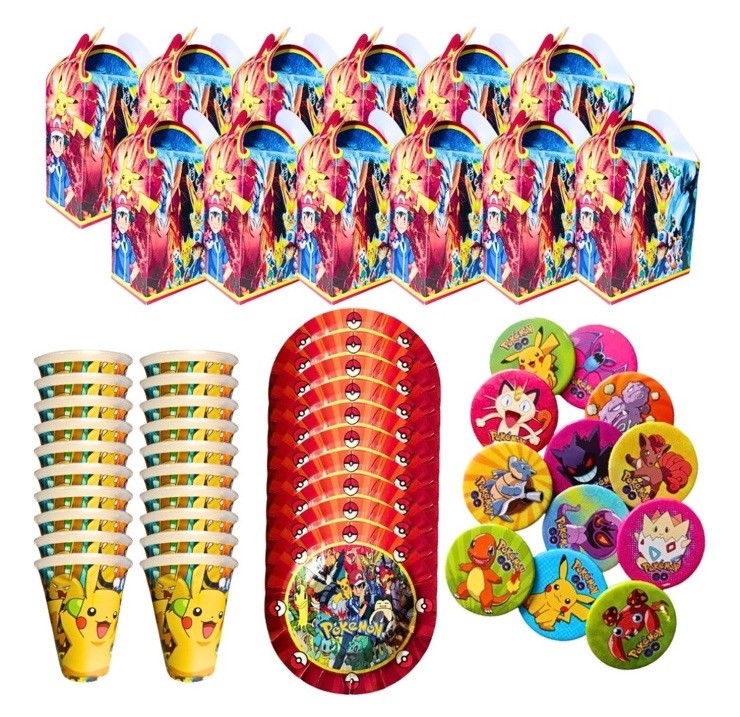 20 Cajas Dulceros,Platos ,Vasos Y Pines Fiesta Carton Anime / Party Supplies
