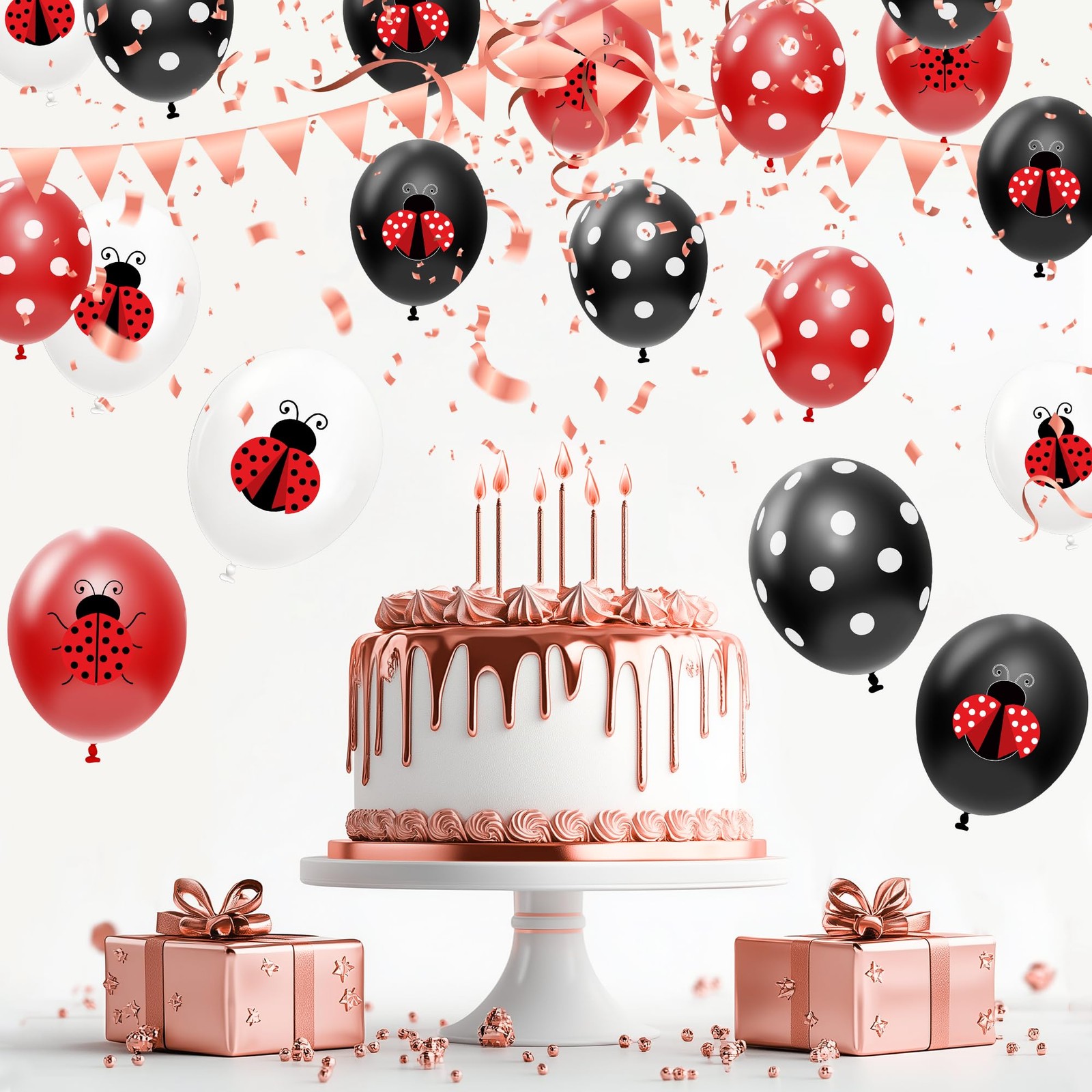 Ladybug Party Balloons Decorations Supplies, 50Pcs Disposable Red Black Polka…