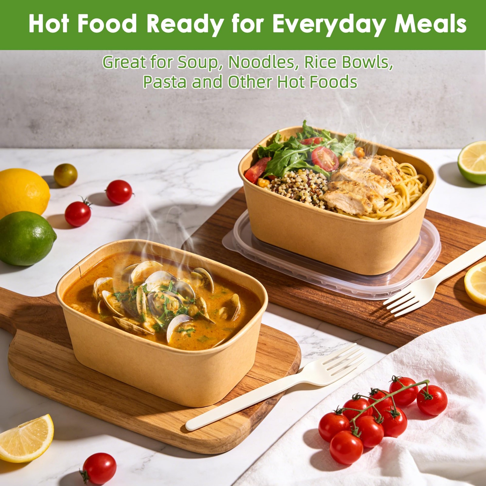 50 Pack 35oz Meal Prep Containers with Lids and Forks for Lunch Takeout