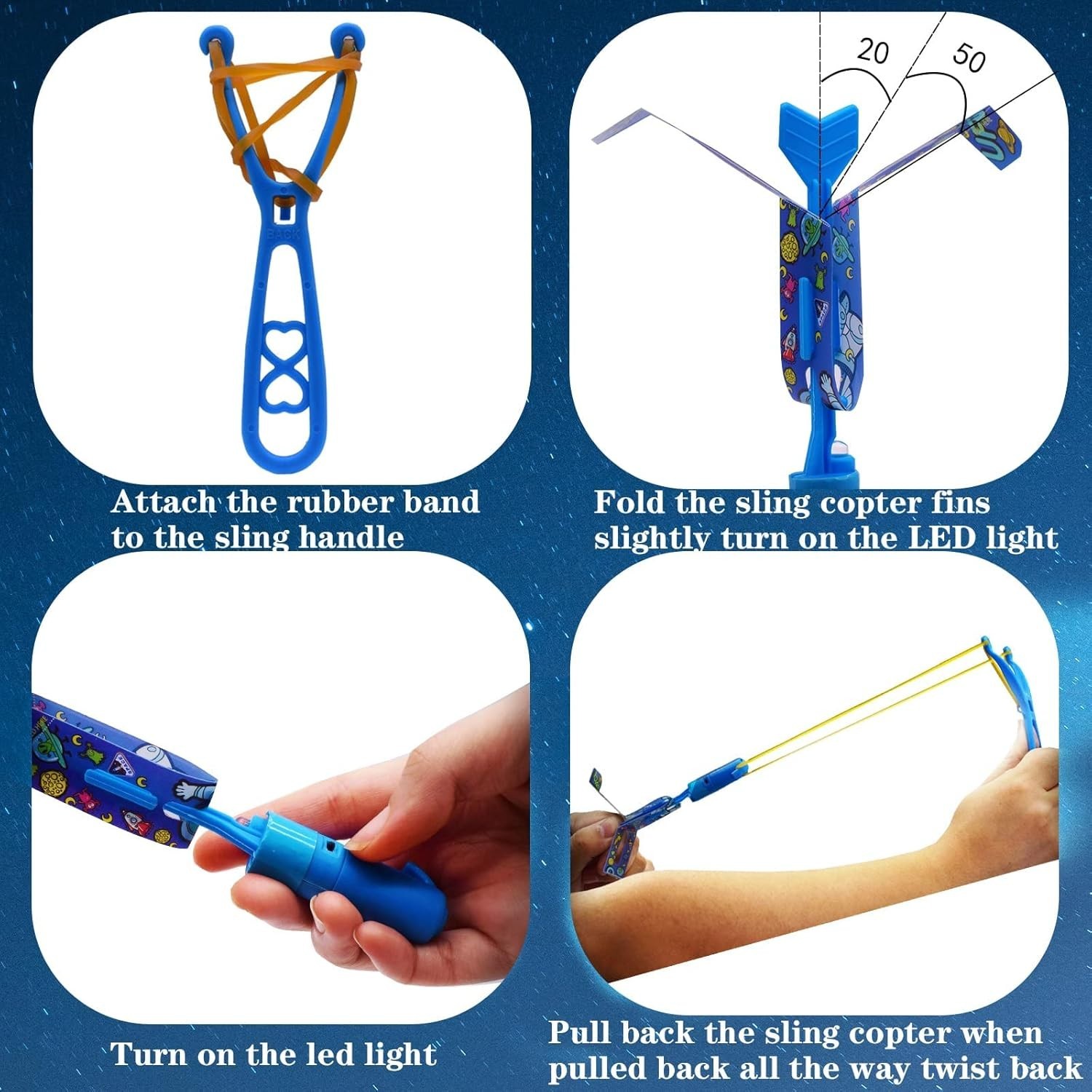 Rocket Slingshot Flying Toys with LED Lights – 12 Pcs Kids Outdoor Game with