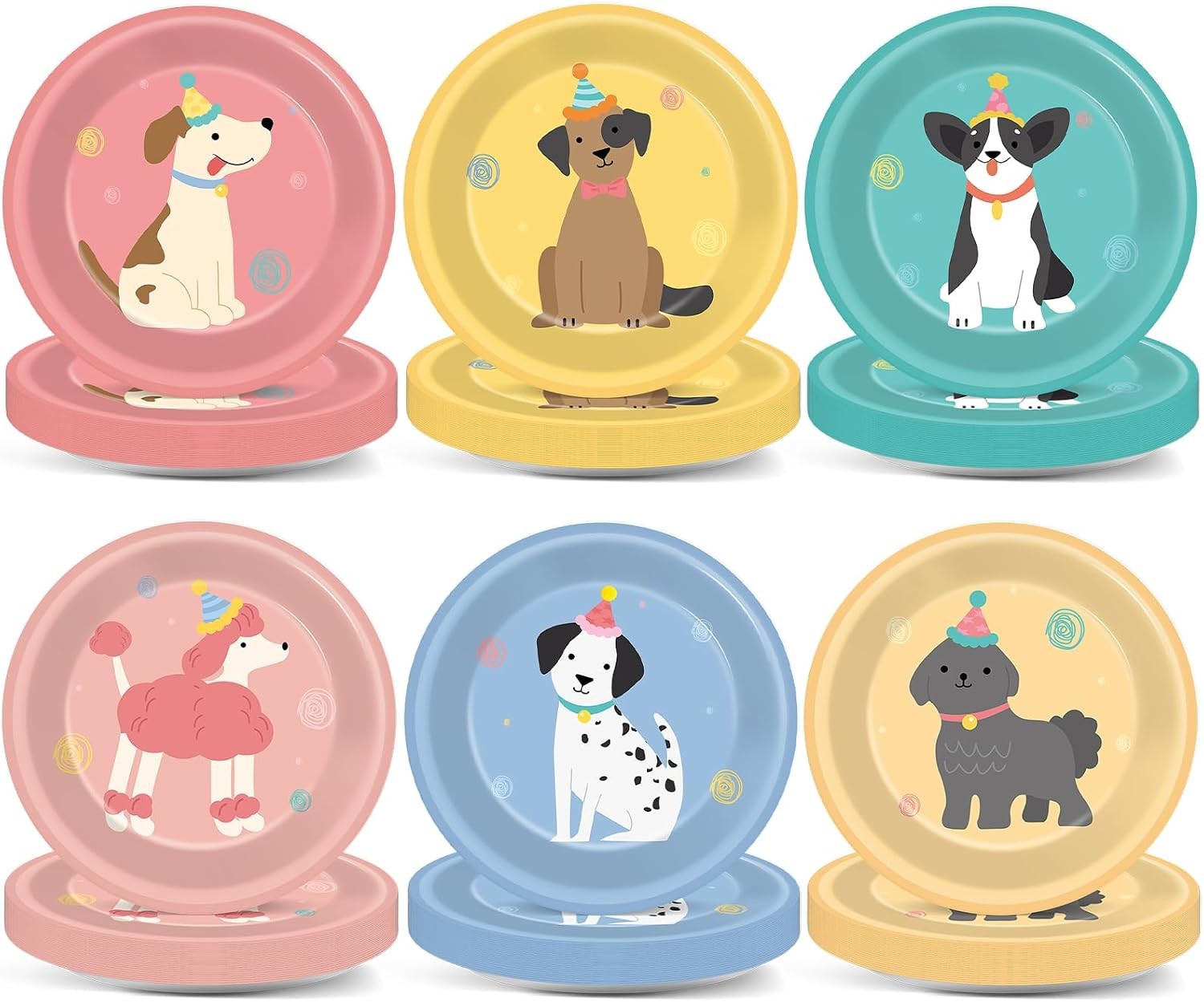 60pcs Pet Dog Birthday Party Supplies Vintage Puppy Paper Plates 7 Inch Retro