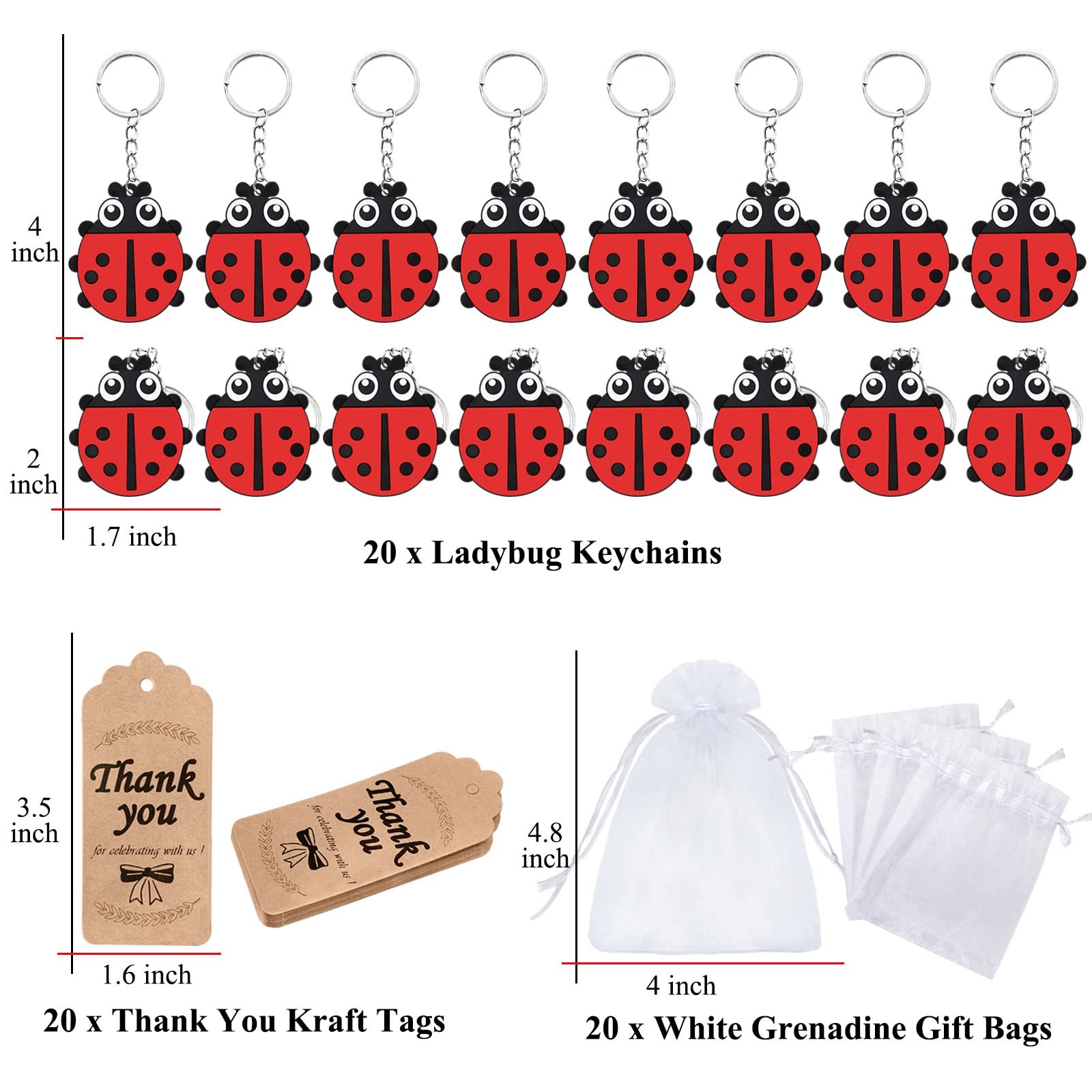 Ladybug Party Favors – 60 Pack Includes 20 Keychains, 20 Thank You Tags & 20 …