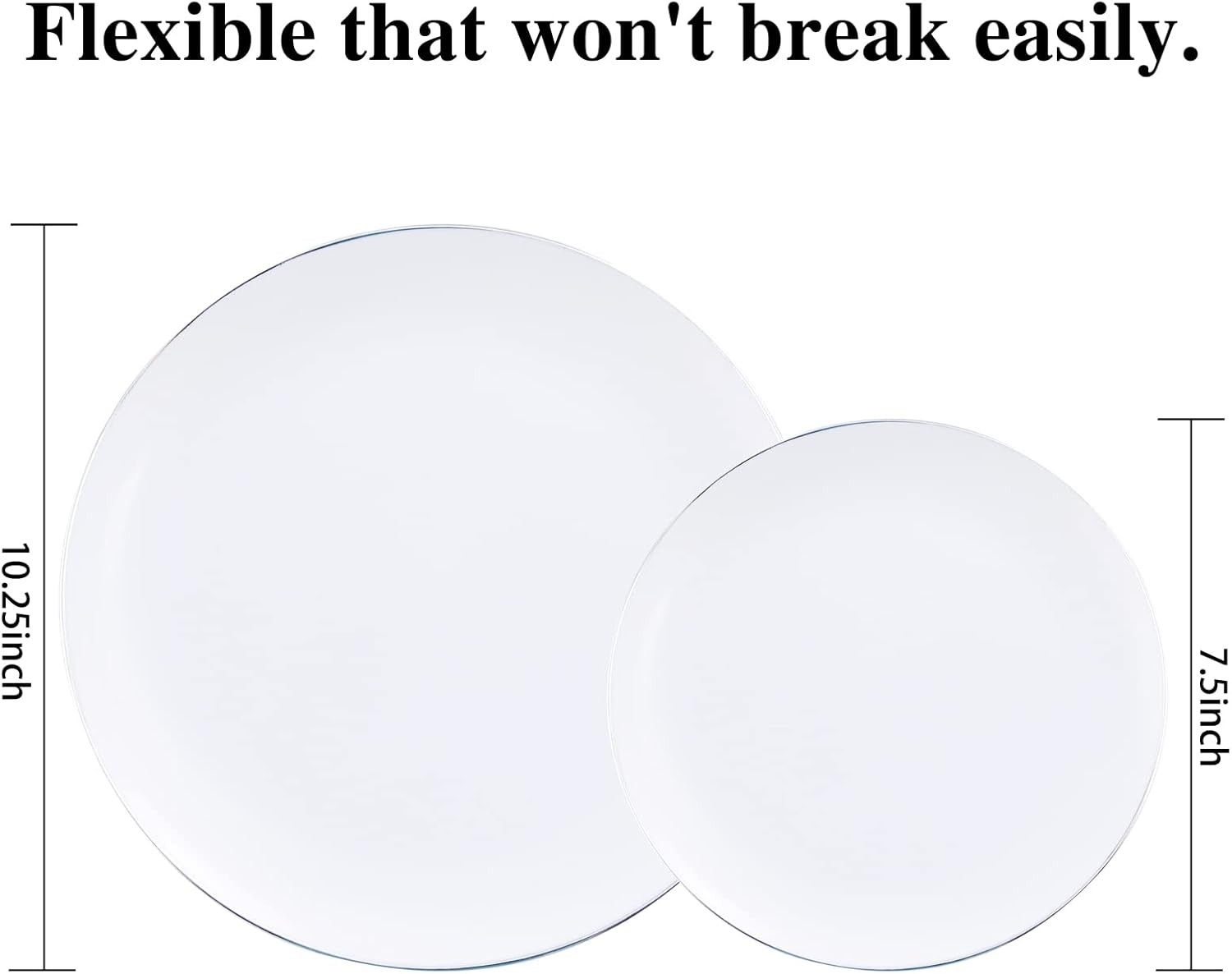 100PCS Silver Plastic Plates – Heavy Duty White Disposable Plates with Silver Ri