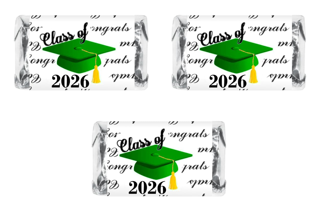 60 Graduation Cap Party Class of 2026 Miniatures Candy Bar Wrapper, (Set of 60)