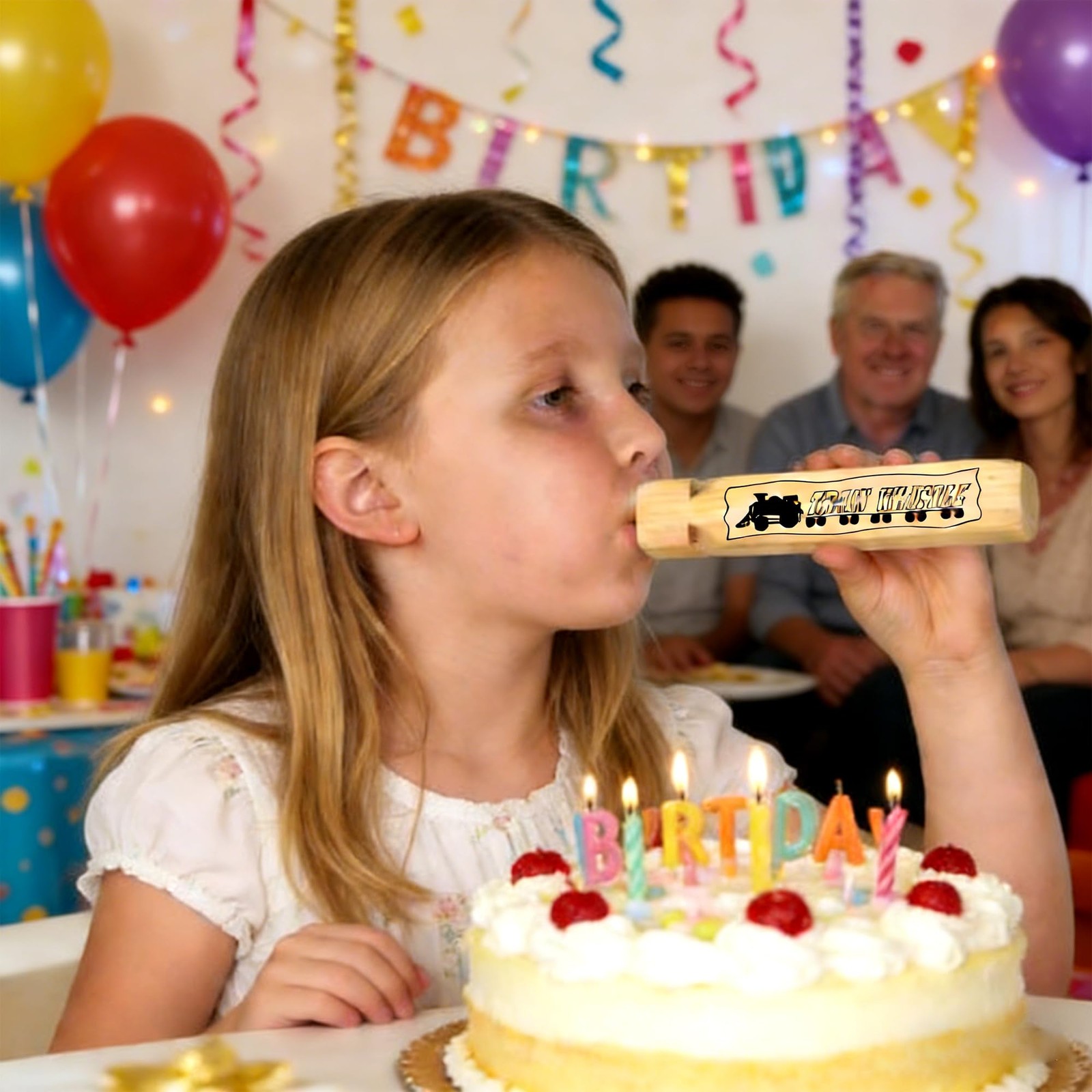 Solid Wood Train Whistle 4 Tones, Noisemaker Toys and Conductor Whistle for Birt