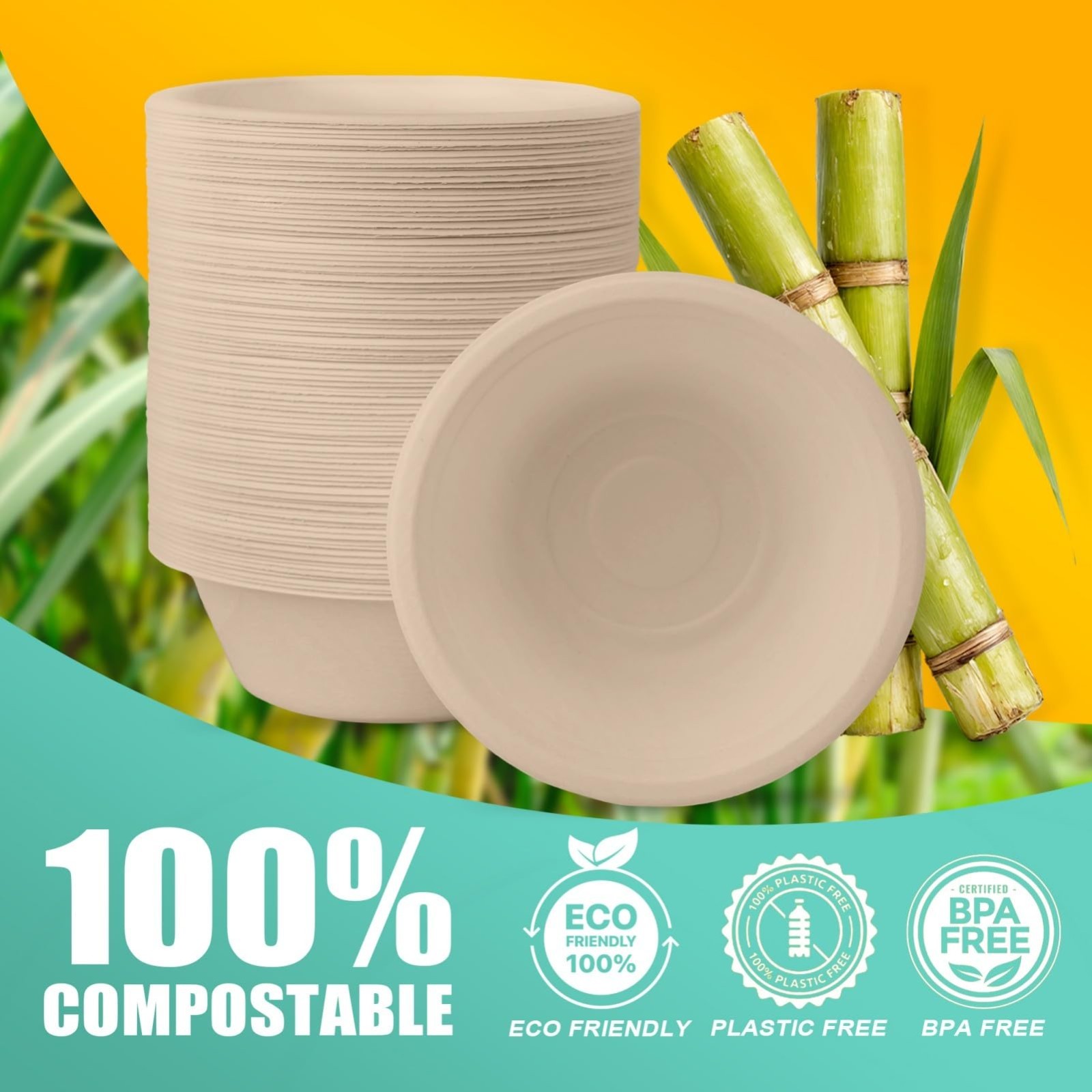 500 Count 12 oz Disposable Compostable Paper Bowls – Heavy Duty Biodegradable fo