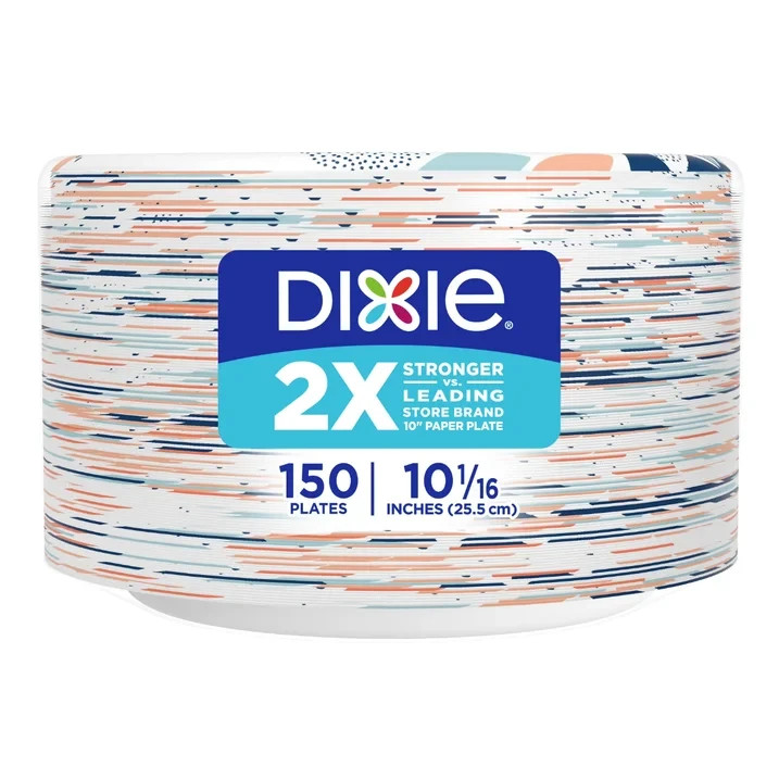 Dixie Disposable Paper Plates, 10″, Multi-Color, 150 Count