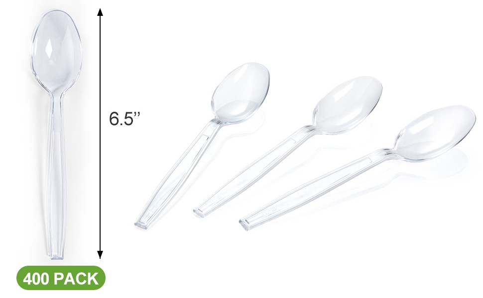 400 Count] Heavy Duty Plastic Spoons, Premium Disposable Spoons, Durable Plastic
