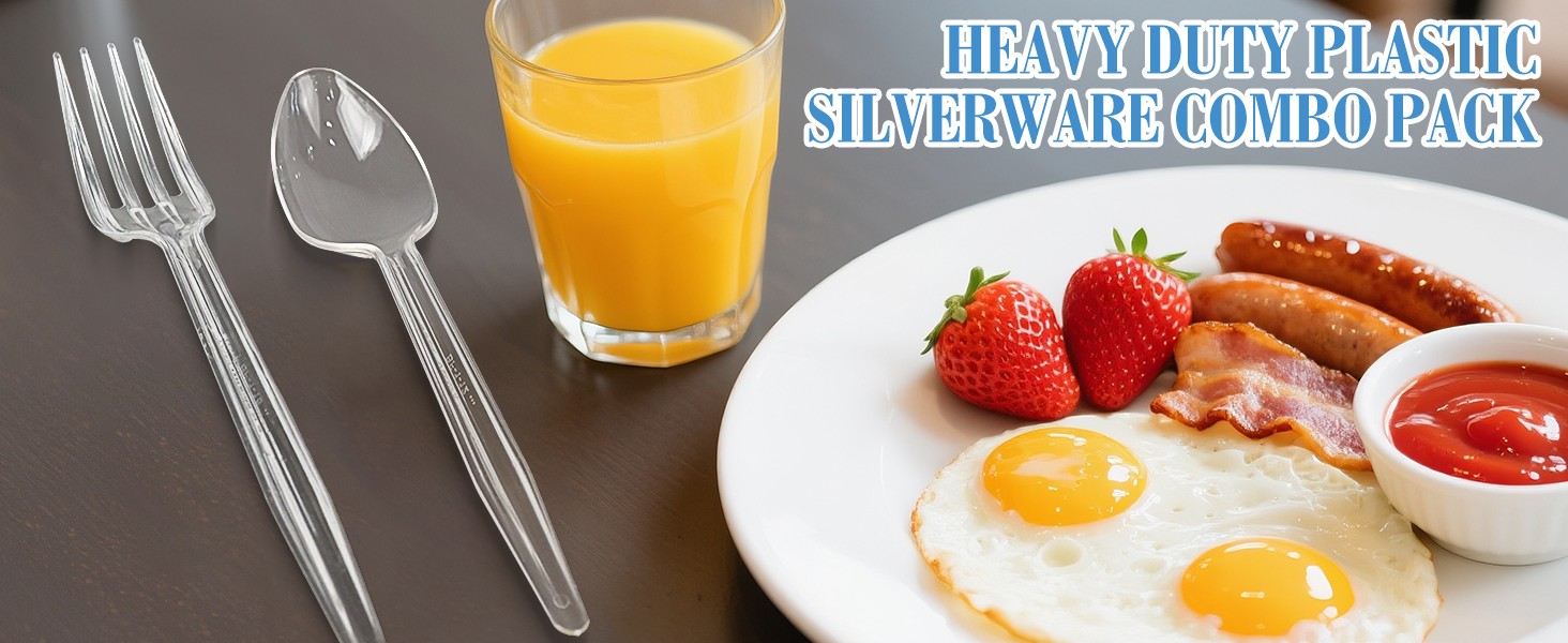 100 Count Heavy Duty Plastic Silverware, 50 Forks & 50 Spoons | Disposable