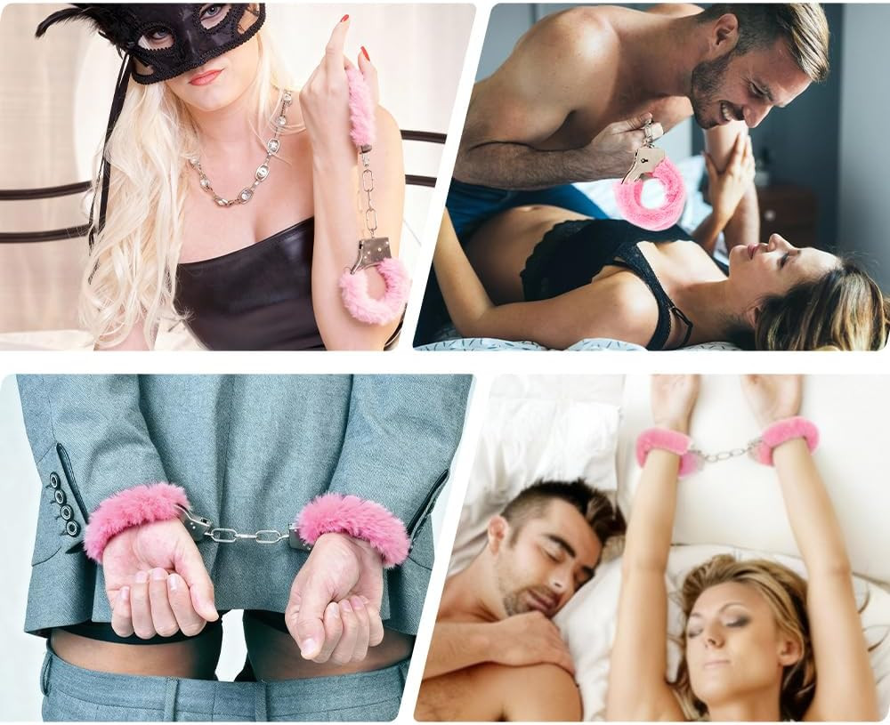 Furry Adjustable Sex Handcuffs with Keys,Ankle Bracelets,Sm Adult Plush Stainles