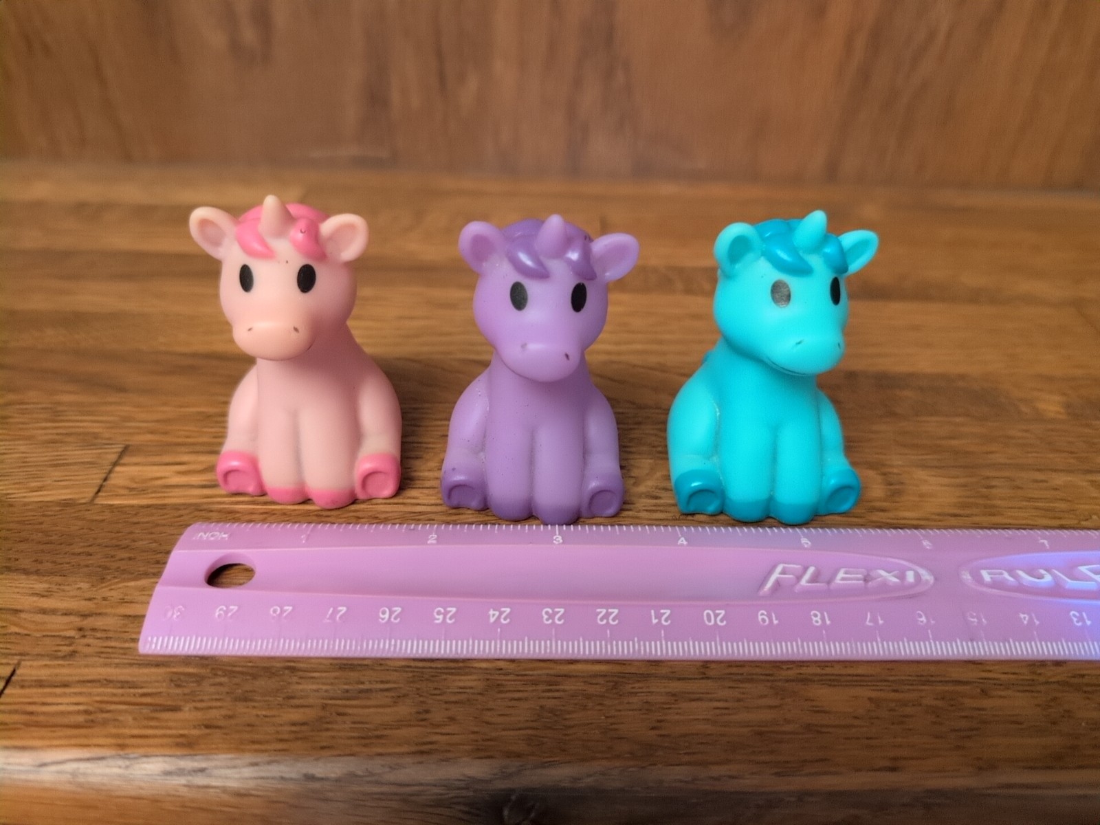 Colorful Rubber Unicorn Figures Toys Lot of 3 Pink Purple Blue Oriental Trading