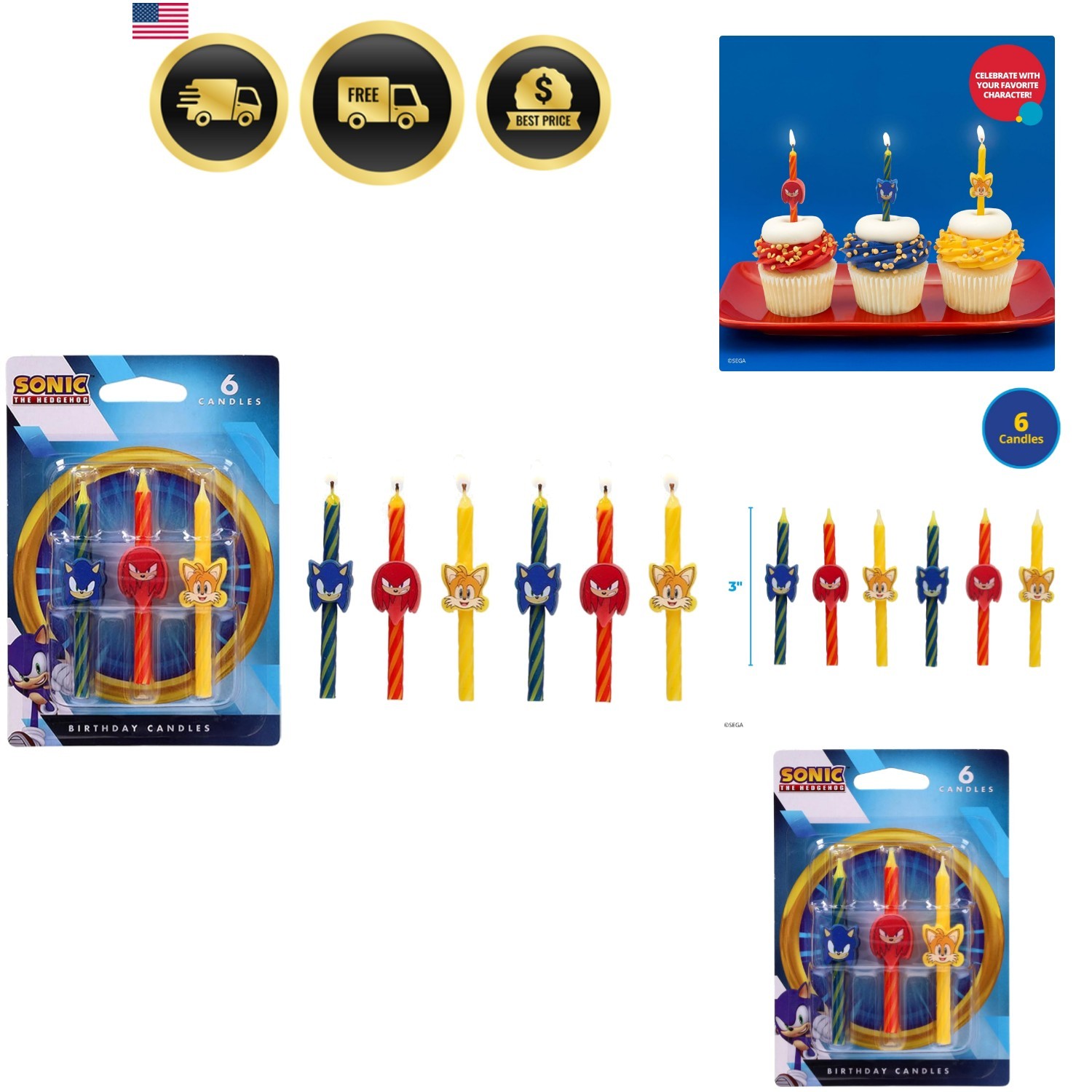 Sonic the Hedgehog Cake Candles | 6 Birthday Cake Candles Featuring Sonic, Kn…