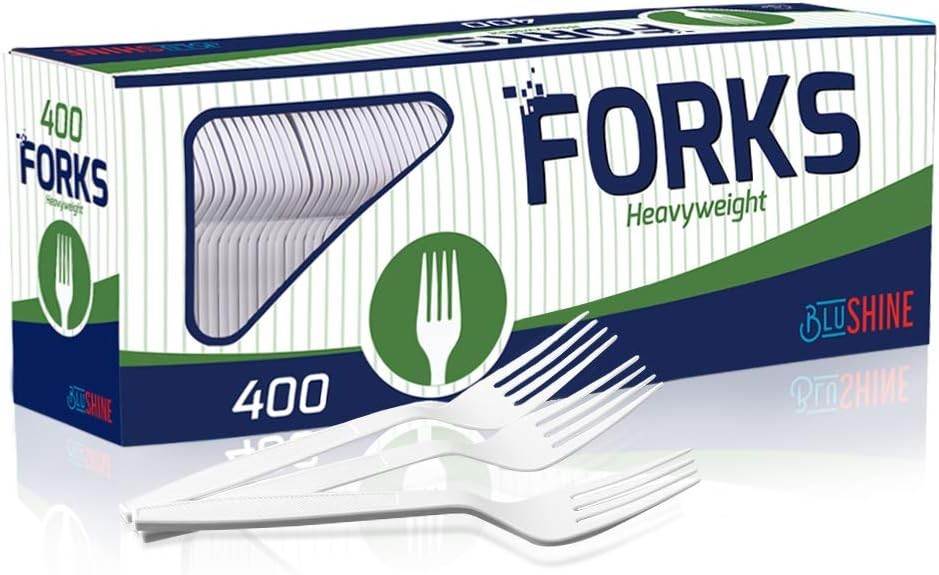Heavy Duty Plastic Forks, Disposable Bulk Cutlery | 400 Count Heavy Duty White