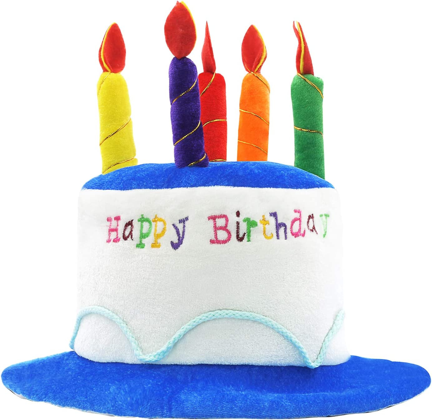 Blue Plush Happy Birthday Cake Hat – Unisex Adult Size Fancy Dress Party Hats –