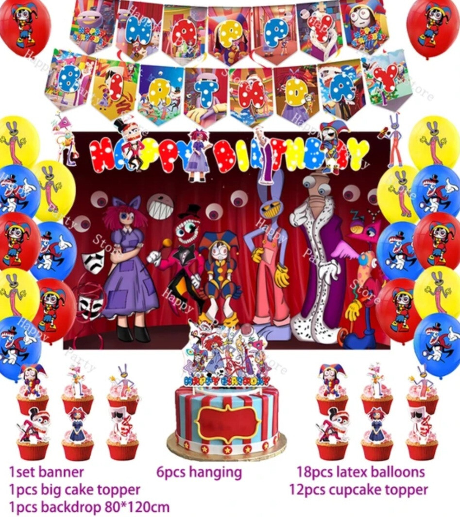 The Amazing Digital Circus Party Supply Banner Backdrop Toppers…