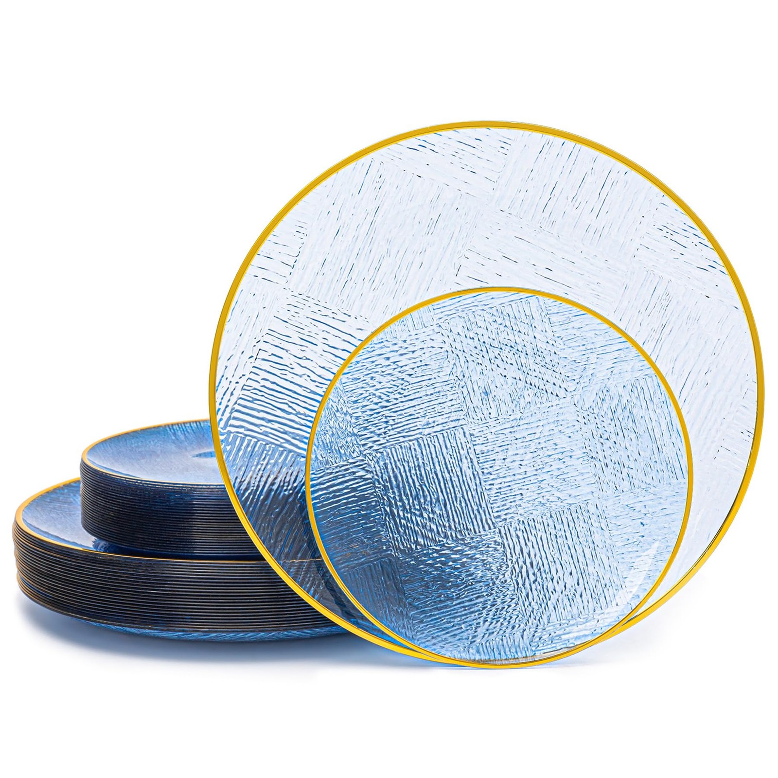 120 PCS Blue Clear Plastic Plates, Geometric Embossed Disposable Plates with …