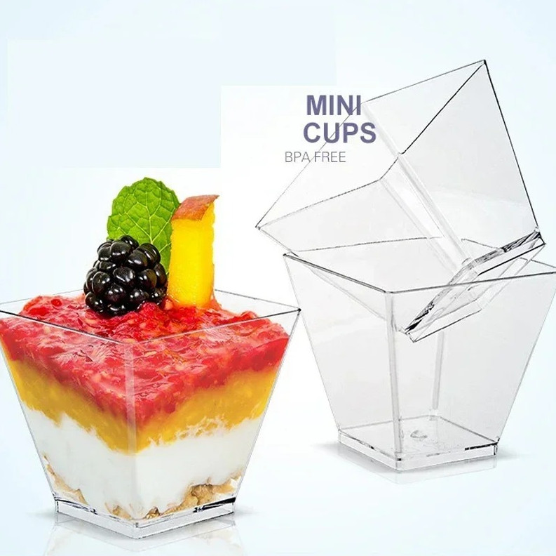20pcs Disposable Plastic Mousse Cups Ladder Shape Dessert Pudding Cups