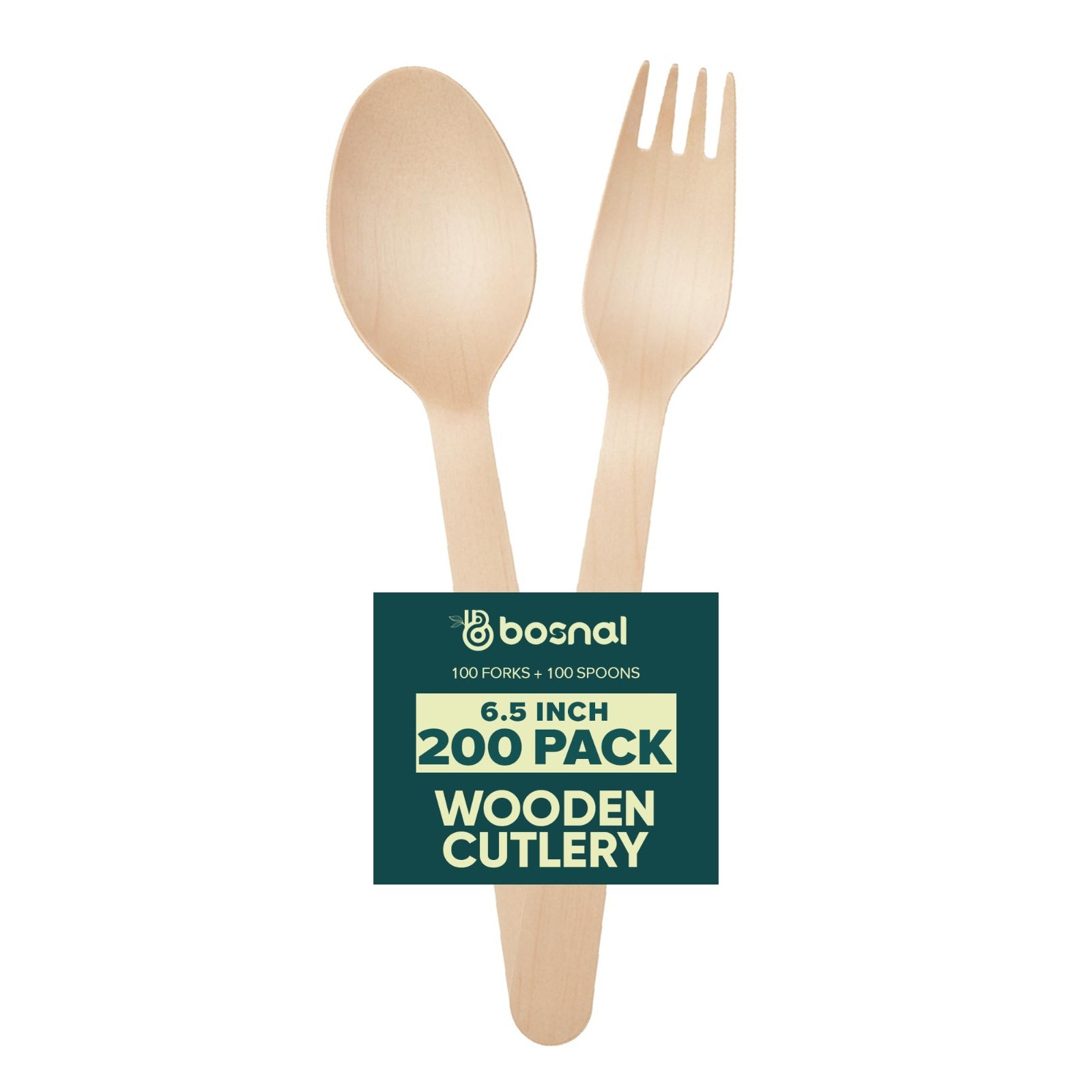 BOSNAL Wooden Disposable Spoons & Forks – 200 pcs, Made from Natural Birch Wood