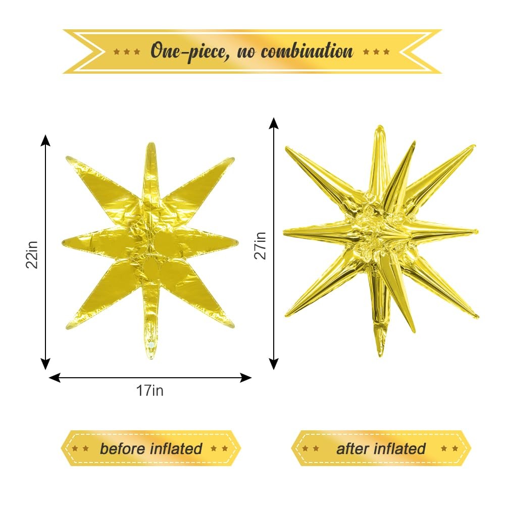 Star Balloons 6pcs Foil Mylar Starburst Balloons Cone Spike Balloon 22 Gold