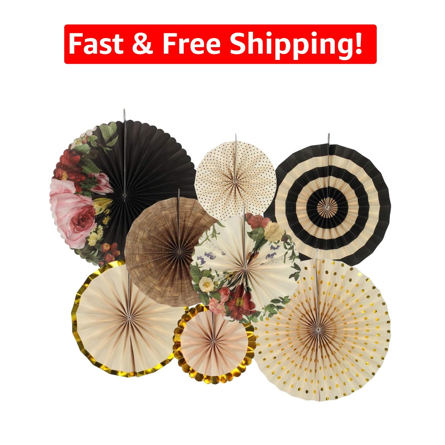 Set of 8 Elegant Hanging Paper Fans for Weddings & Celebrations – Art Deco