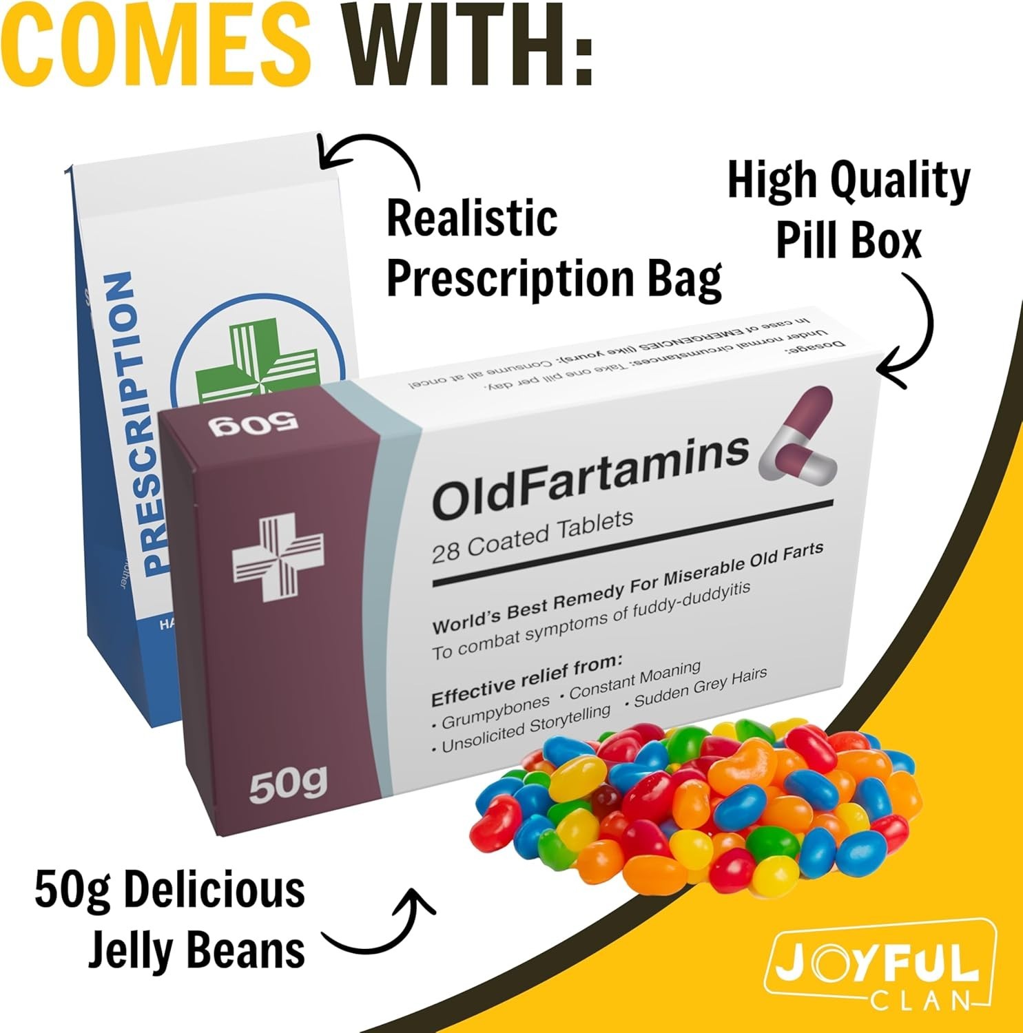 OldFartamins Funny Gag Gift Jelly Bean Candy Prank Pill Box 40th 50th 60th