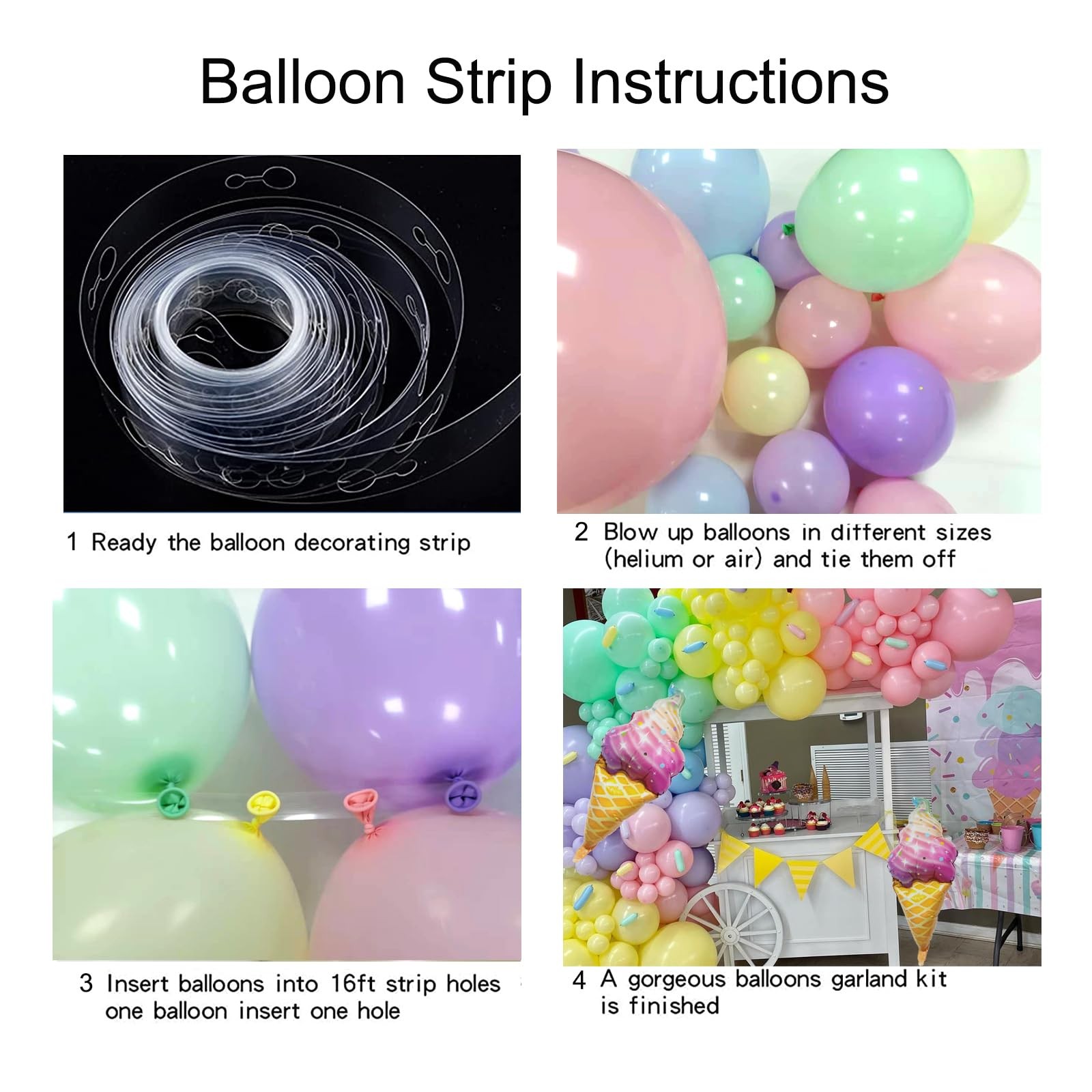 Ice Cream Balloon Arch Kit – 142pcs Pastel Balloon Garland Set with 37″ Ice C…