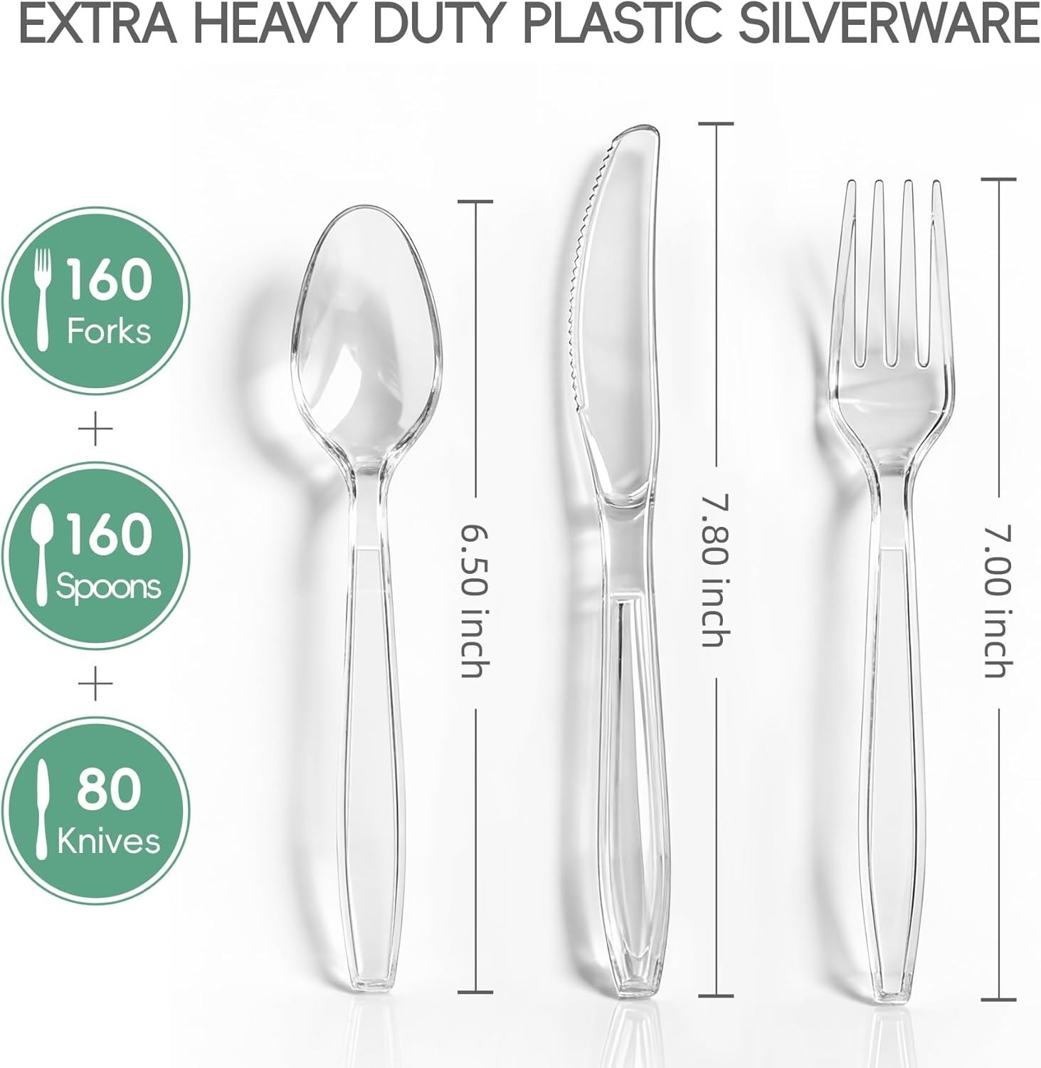 400 Count Heavy Duty Plastic Silverware, BPA-Free, Clear Plastic Cutlery Set,