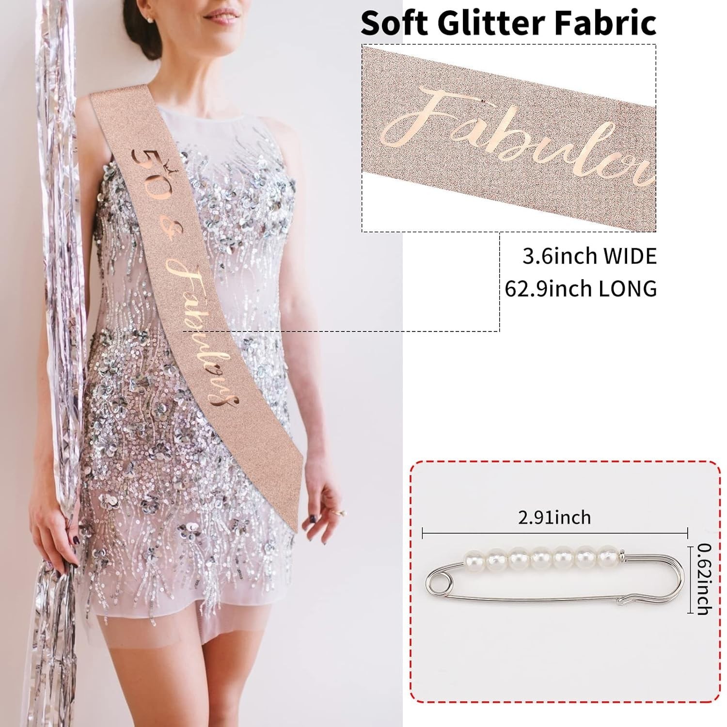 Modern 50th Birthday Sash and Adjustable Rhinestone Crown – Celebration Ready