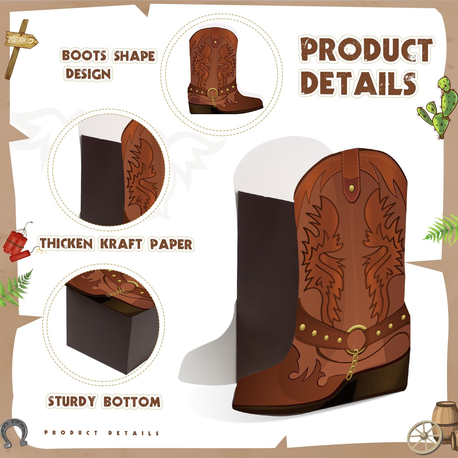 16 Set Brown Western Cowboy Boots Flower Boxes Centerpiece Boot Shape Boxes D…