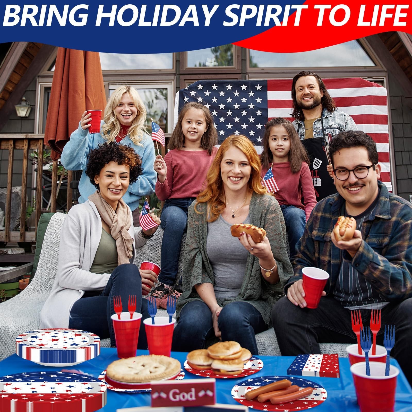 100 Pcs Patriotic Party Supplies Set – Red White Blue Star Plates, Napkins & For