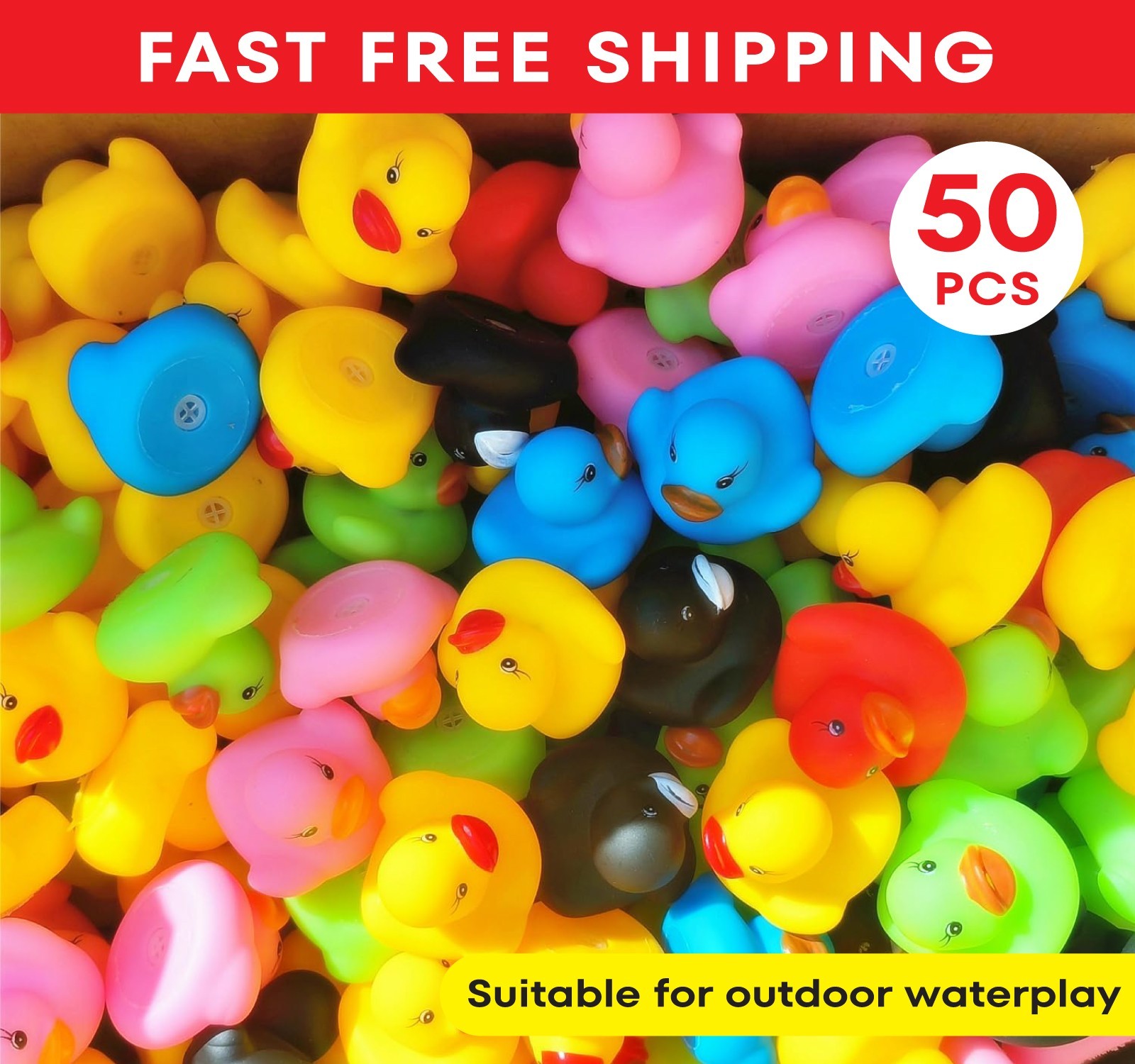 50 pcs Rubber Ducks Bulk Set Assorted Melange Duckies for Jeep Ducking Bath Toys