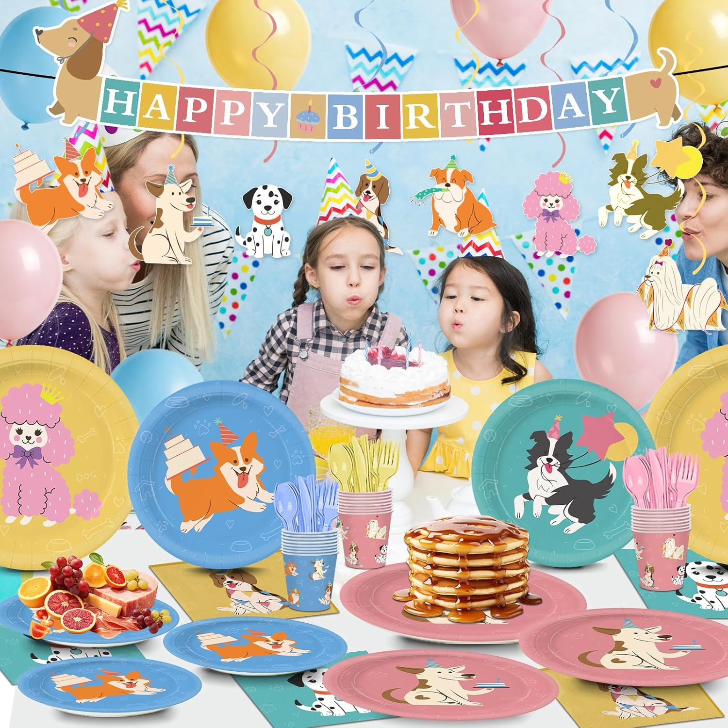 203pcs Retro Puppy Party Decorations Plates Napkins Pet Dog Birthday Party Suppl