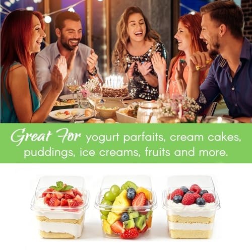 Dessert Cups 50 Count 8 oz Square Plastic Container with Lids Sporks Parfait