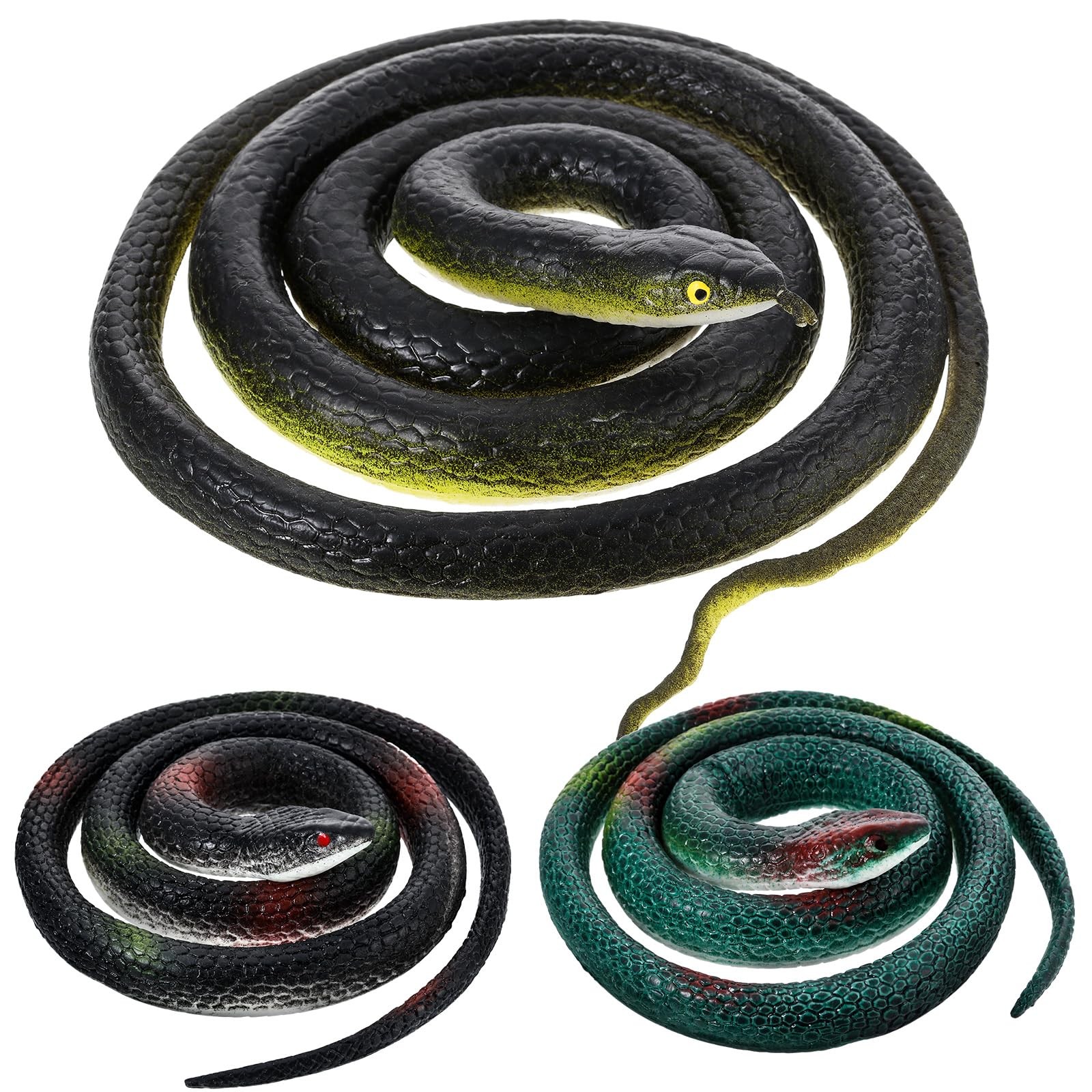 3 Pieces Rubber Snakes Realistic Large Lifelike Fake Toys Plastic Garden Snak…