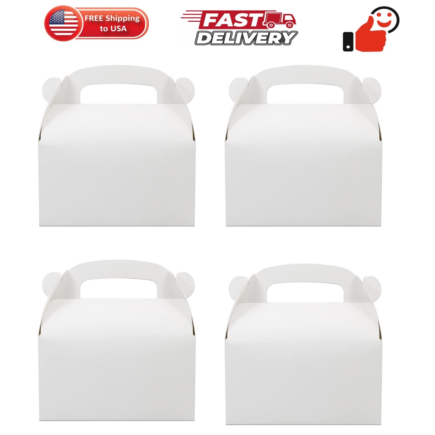 30-Pack White Party Favor Treat Boxes, Goodie Gable Paper Gift Boxes with Han…