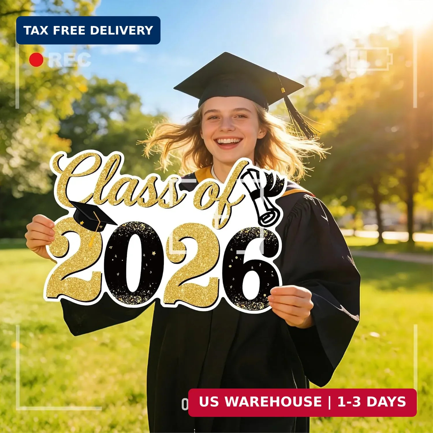 Graduation Yard Signs Class of 2026, 2 PCS Black and Gold 2026 Graduation Decora