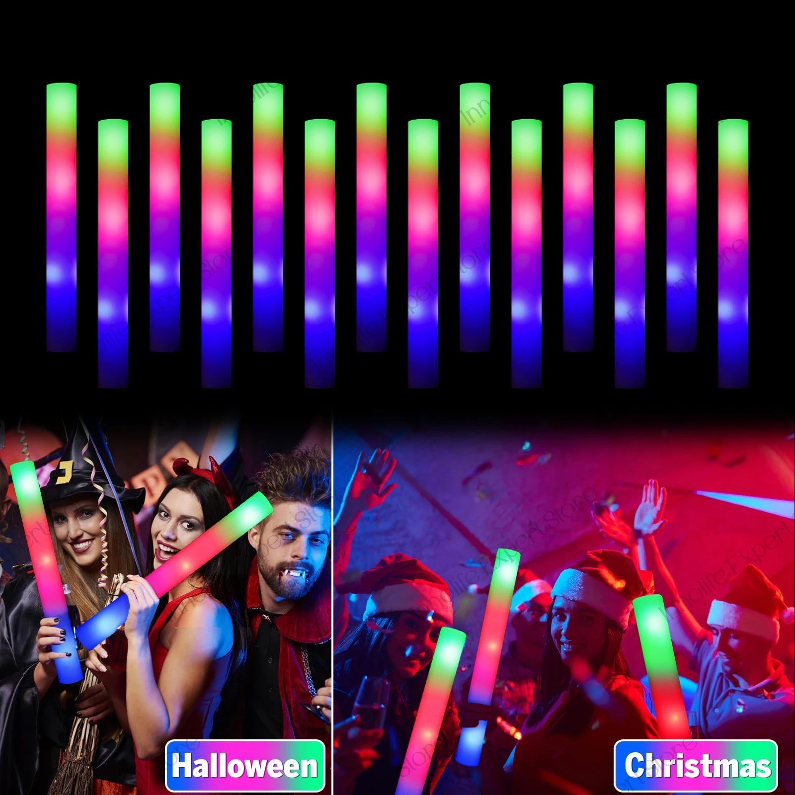 100-800Pcs LED Glow Sticks Bulk RGB Foam Light Up Concert Events Party Supplies
