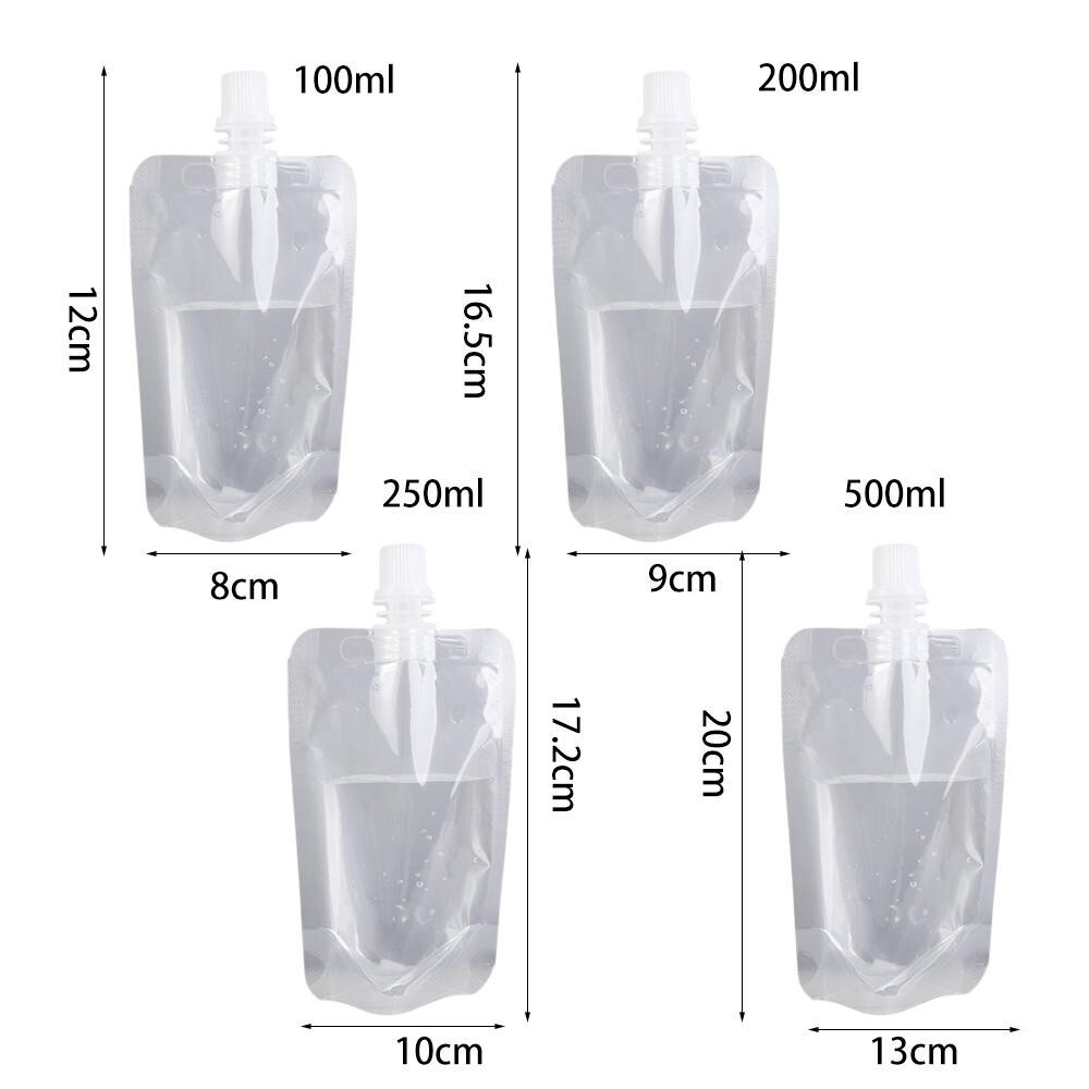 10x 100-500ml Plastic Stand Up Bag Booze Bottle Travel Festival Drink Pouch Beve
